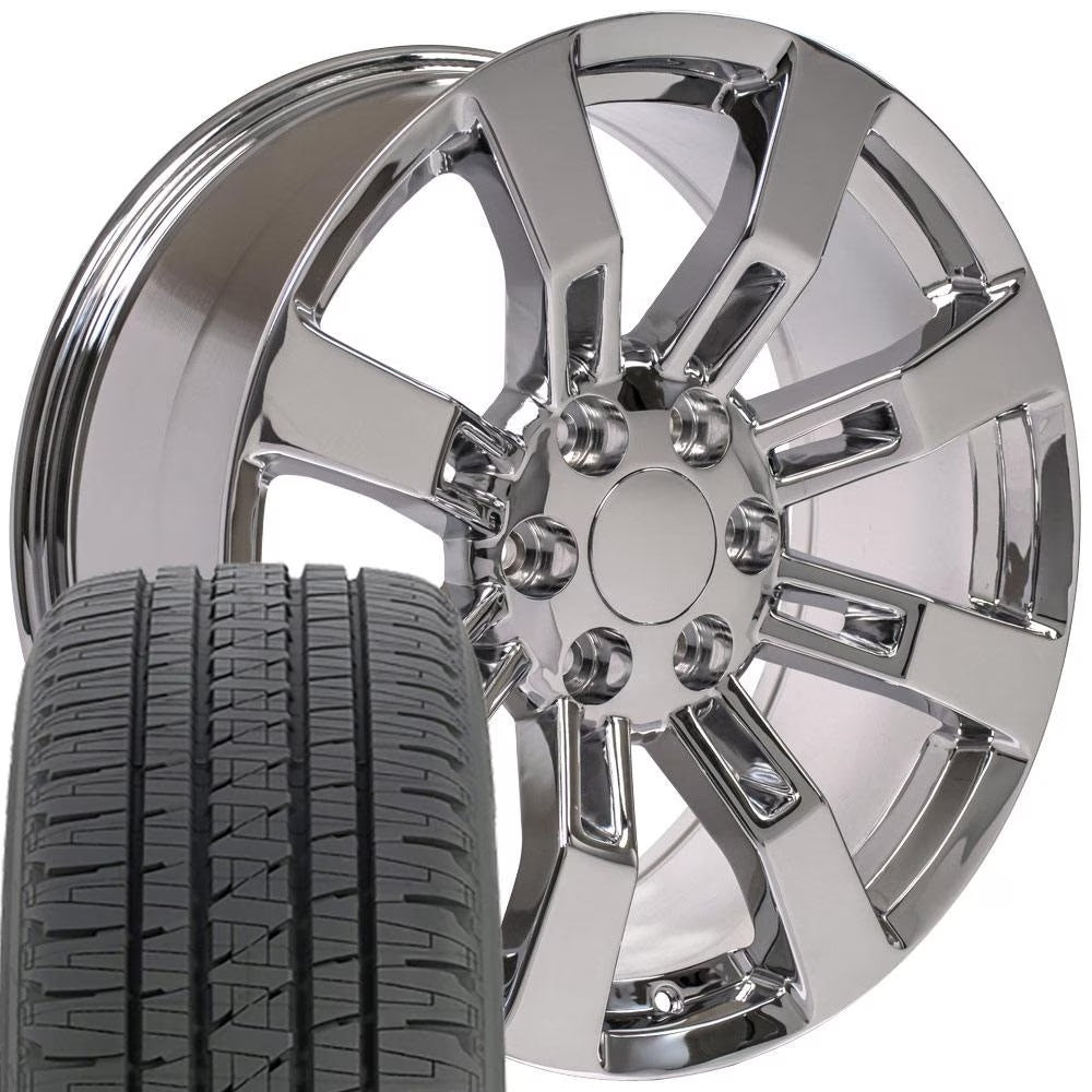 20 inch Chrome 5409 OE Wheels & Bridgestone Tires Fit GM Trucks & SUV - Escalade Style Rims