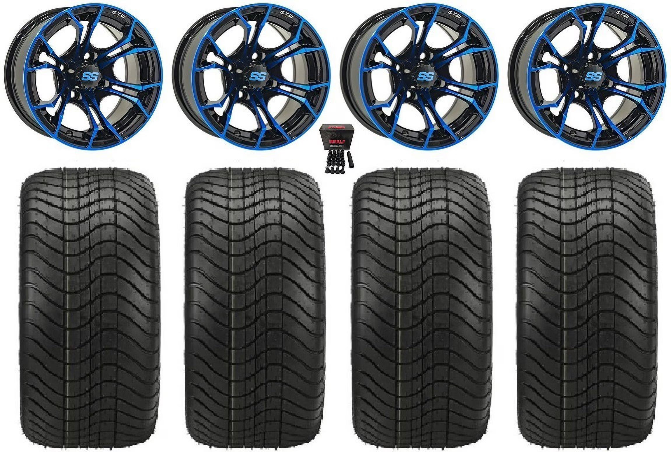 GTW Spyder 12  Golf Cart Wheels Blue Elite 215x40-12 Tires E-Z-GO & Club Car