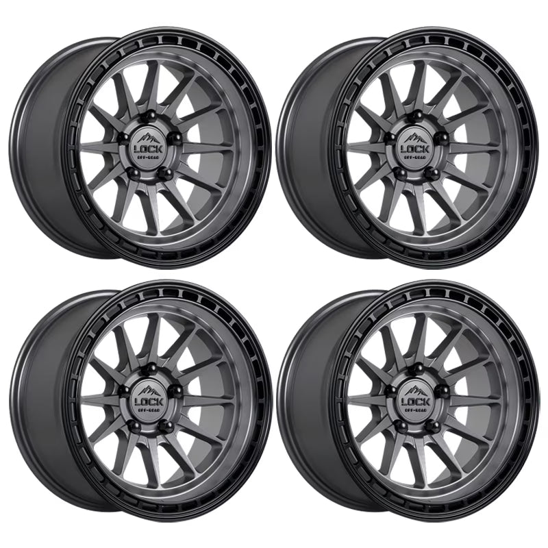 4 x Lock Offroad Baja Matte Gray Wheels 6x139.7 17x9 -12et Truck Suv Rims