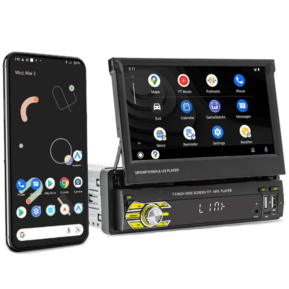 Single 1 Din 7  Car Stereo Radio Wireless Apple Carplay Android Auto,7 Inch Head Unit Foldable Screen Flip out HD Touch Screen Radio Bluetooth SWC,Car Audio MP5 Player USB/TF/AUX-in