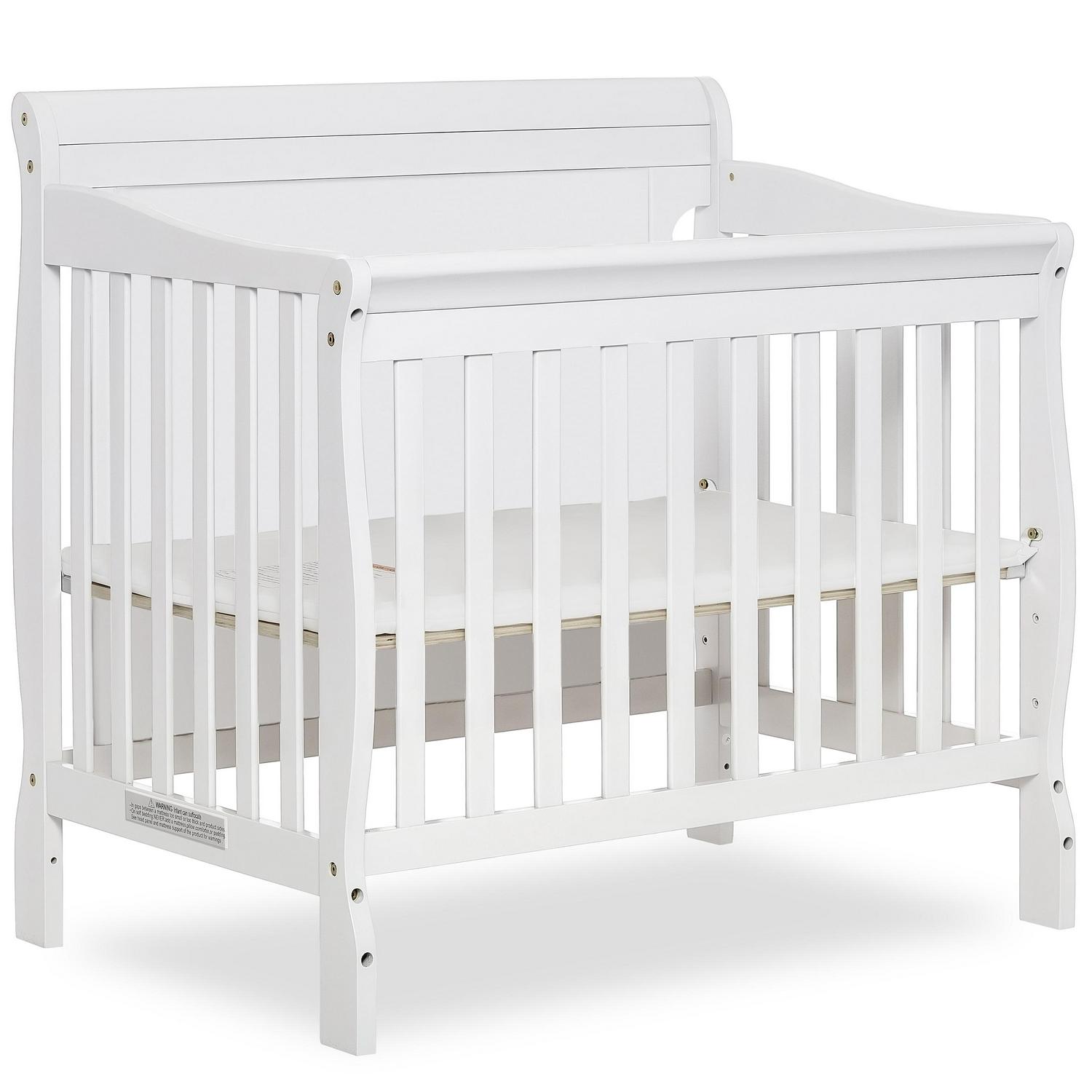 Dream On Me Aden Full Panel Baby Convertible 4-in-1 Mini Crib in White. Greenguard Gold Certified