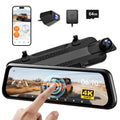 WolfBox 10  Touch Screen Dash Cam Front and Rear, 4K+1080P Rear View Mirror Backup Car Camera with Night Vision, GPS, Free 64GB Card