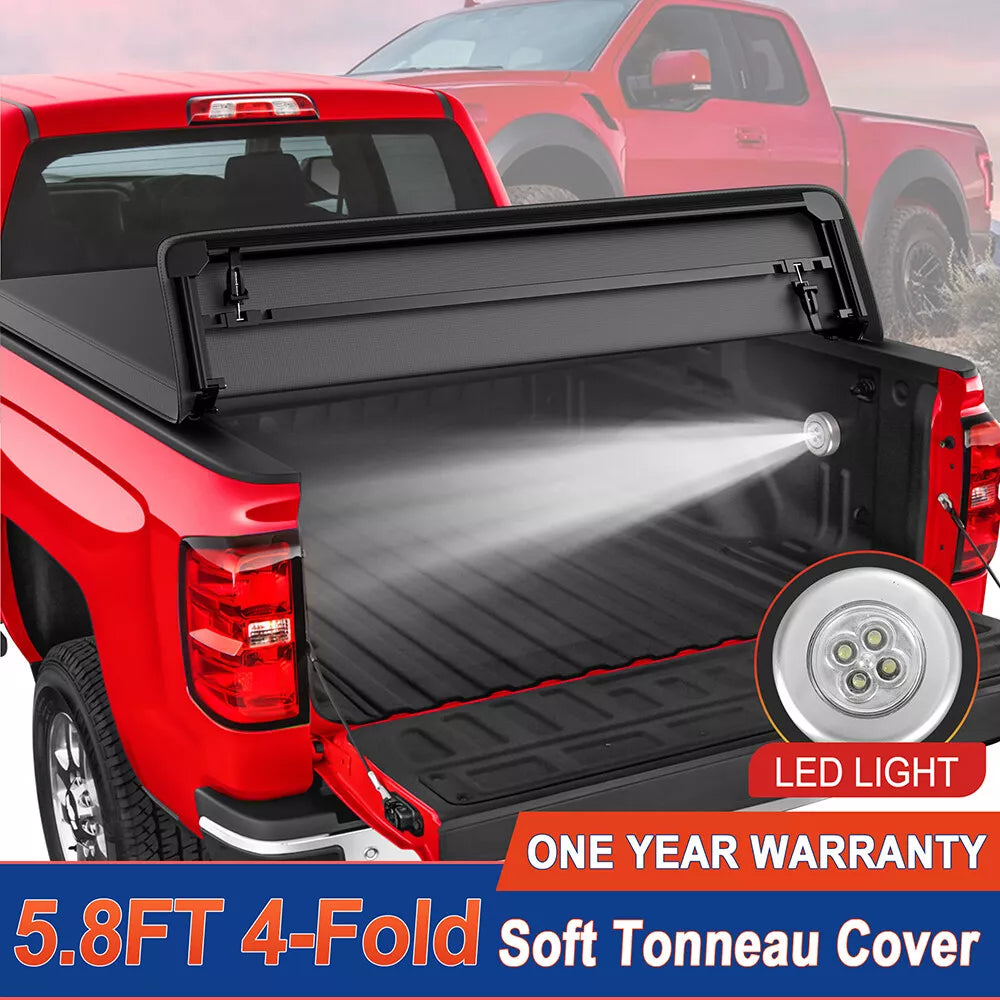 MOSTPLUS 5.7/5.8FT 4-Fold Tonneau Cover for 2009-2024 Dodge Ram 1500 W/o Ram Box Truck Bed Cover
