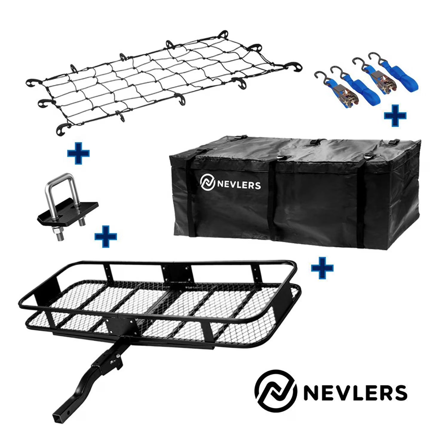 Nevlers Folding Hitch Mount Cargo Carrier w/ Bag, Net, Straps, & Stabilizer