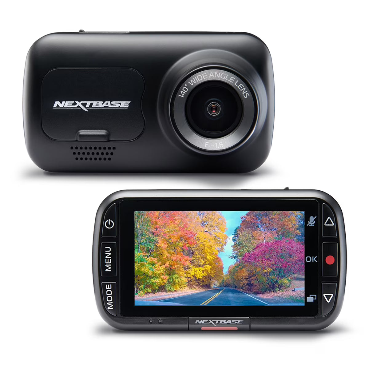 Nextbase 222 Compact Dash Cam in Black 2.5  HD IPS Screen, 1080p Full HD, Intelligent Parking Mode, G Force Sensor, 0.17lbs Assembled.
