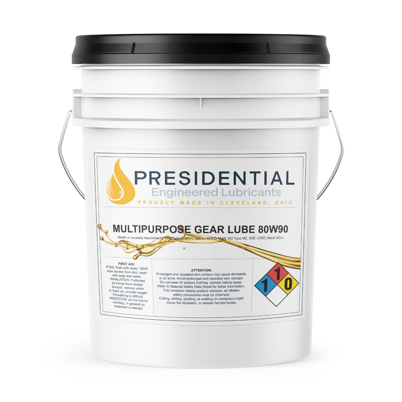 Presidential 80W-90 Gear Oil API GL-5 - Industrial Gear Lubricant - Premium Oils for Extended Gear Life - Good Foam Resistance, High-Load Carrying Capacity - Made in USA (5 gal)