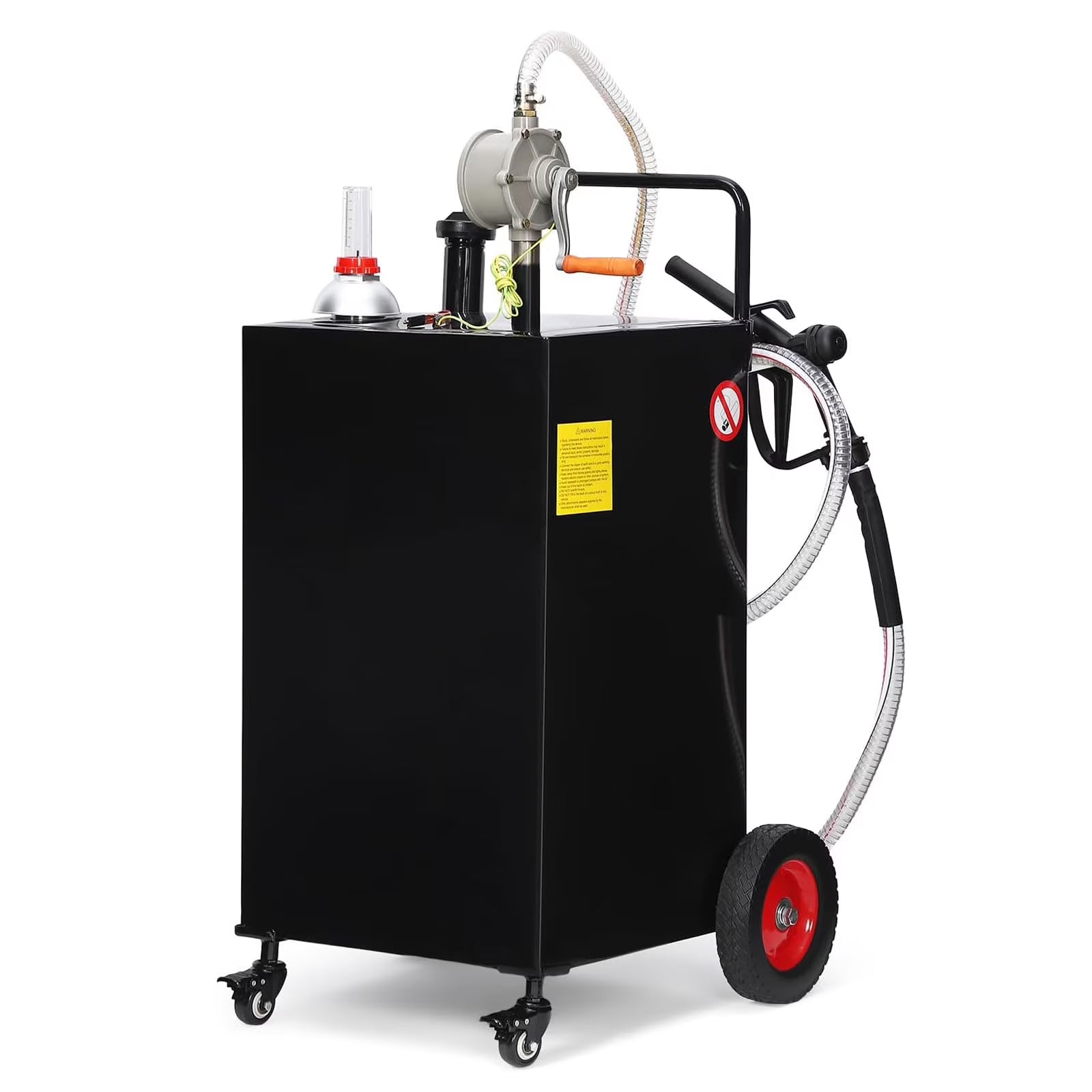 Pinypikaka Fuel Caddy, 35 Gallon Gas Caddy On 4 Wheels with Manual Transfer Siphon Pump, Gasoline Diesel Fuel Container for Cars, Lawn Mowers, ATVs, Boats