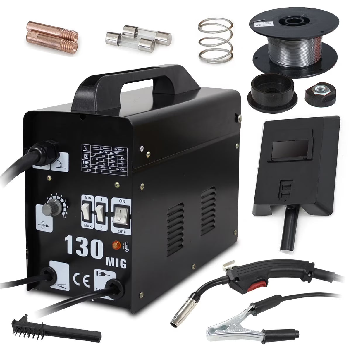 Zeny MIG 130 Gas Less Flux Core Wire Automatic Feed Welding Machine W/ Mask