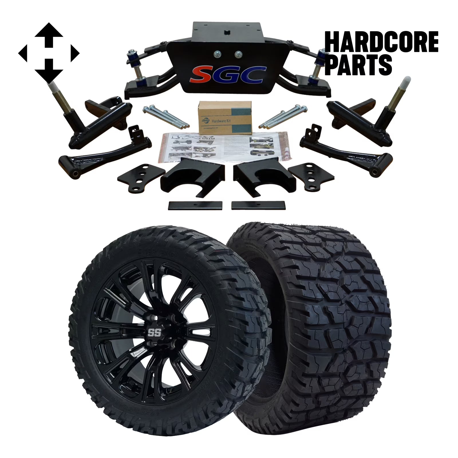 Hardcore Parts 6?? Heavy Duty Double A-Arm Suspension Lift Kit for Club Car DS Golf Cart (1982-2003) with 14  Black 'Voodoo' Wheels and 22 x10.5 -14 GATOR On-Road/Off-Road All-Terrain tires