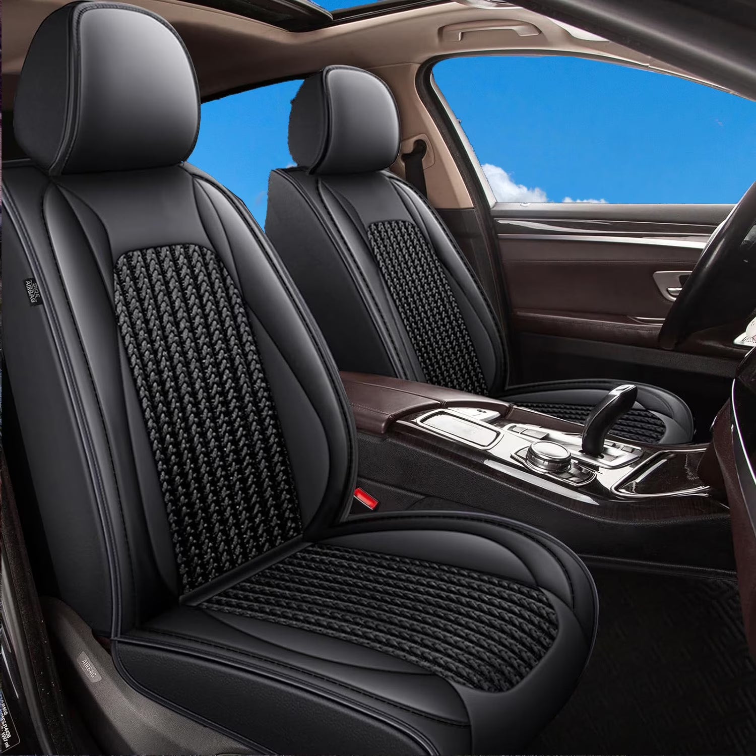 LAONNVIR Car Front Seat Covers Fit for Nissan Frontier 2009-2025 Leather Automotive Seat Covers Waterproof Seat Cushion Protector Compatible Airbag Black,Front Set(2 Seat)