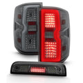 AKKON - For 2014-2019 Chevy Silverado | GMC Sierra LED Tube Tail Lights + 3rd Brake Light Set - Smoke Pair