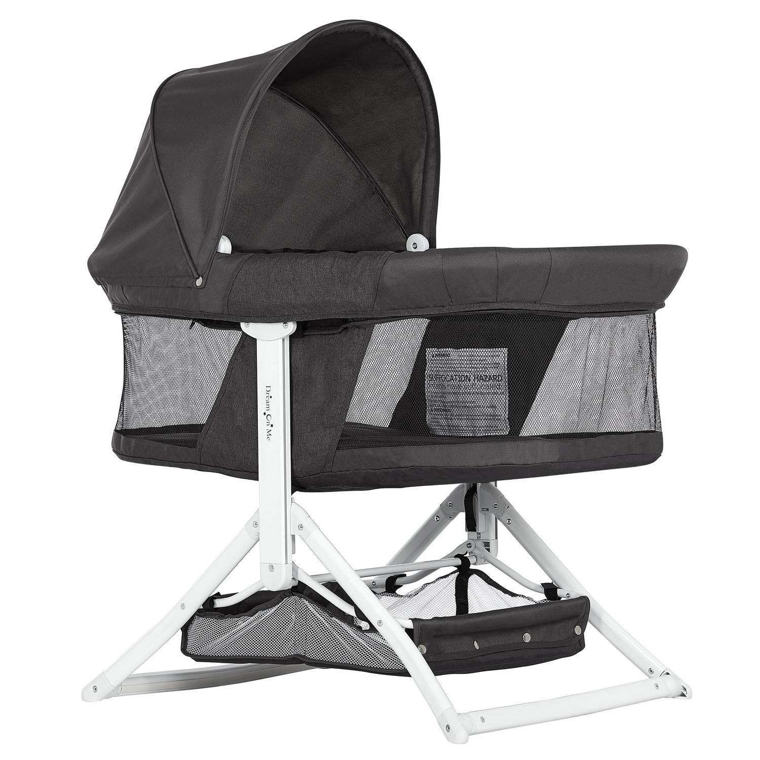 Dream On Me 2-in-1 Convertible Insta Fold Bassinet and Cradle. Lightweight and Portable. Black
