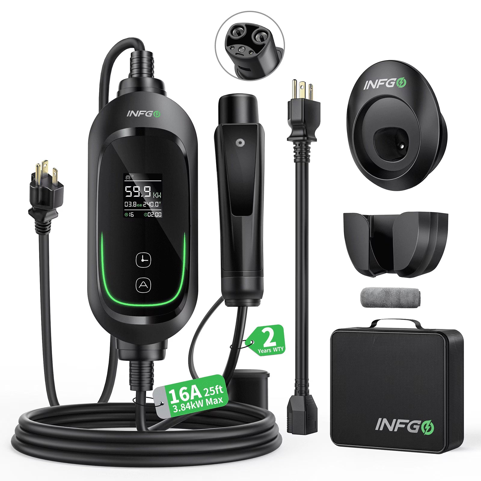 Level 1 & 2 Tesla EV Charger, 16A Adjustable Home Charger with 240V NEMA 6-20 Plug, 120V Adapter, Real-Time Dynamic Display and Ring Light, Compatible with Tesla Model Y/3/S/X/Cybertruck