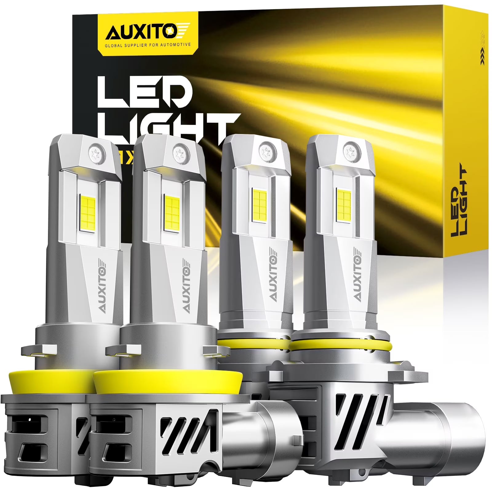 AUXITO Upgraded 9005 H11 Led Headlights Bulb,18000LM 600% Brighter,6500K Cool White Wireless LED High Beam Low Beam Conversion Kits, Pack of 4