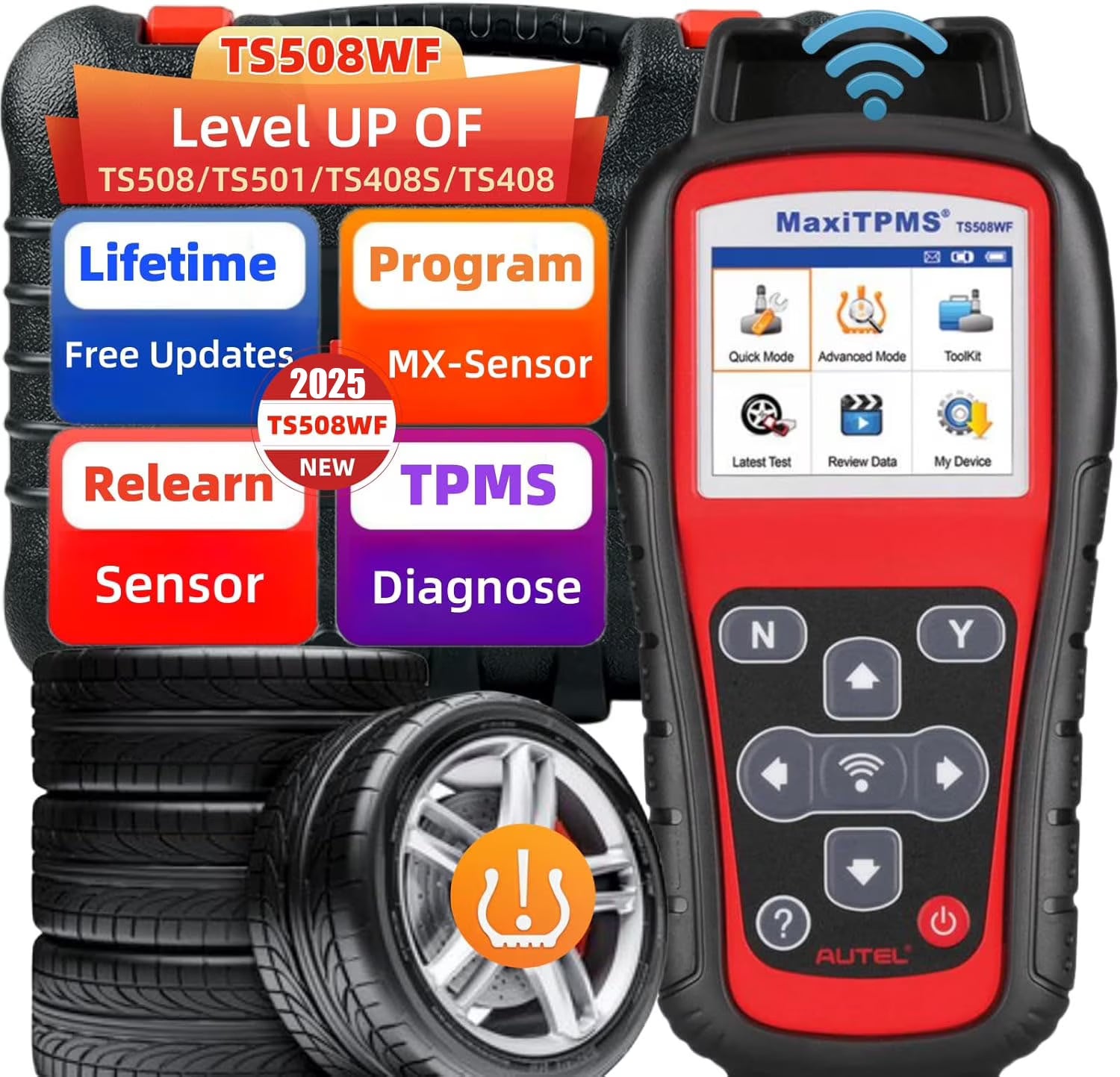 Autel MaxiTPMS TS508WF TPMS Relearn Tool Upgrade of TS508 TS408 TPMS Tool Activate/Relearn All Sensors Program Autel Sensors TPMS Reset/Diagnosis Read/Clear TPMS Code Free Lifetime Update
