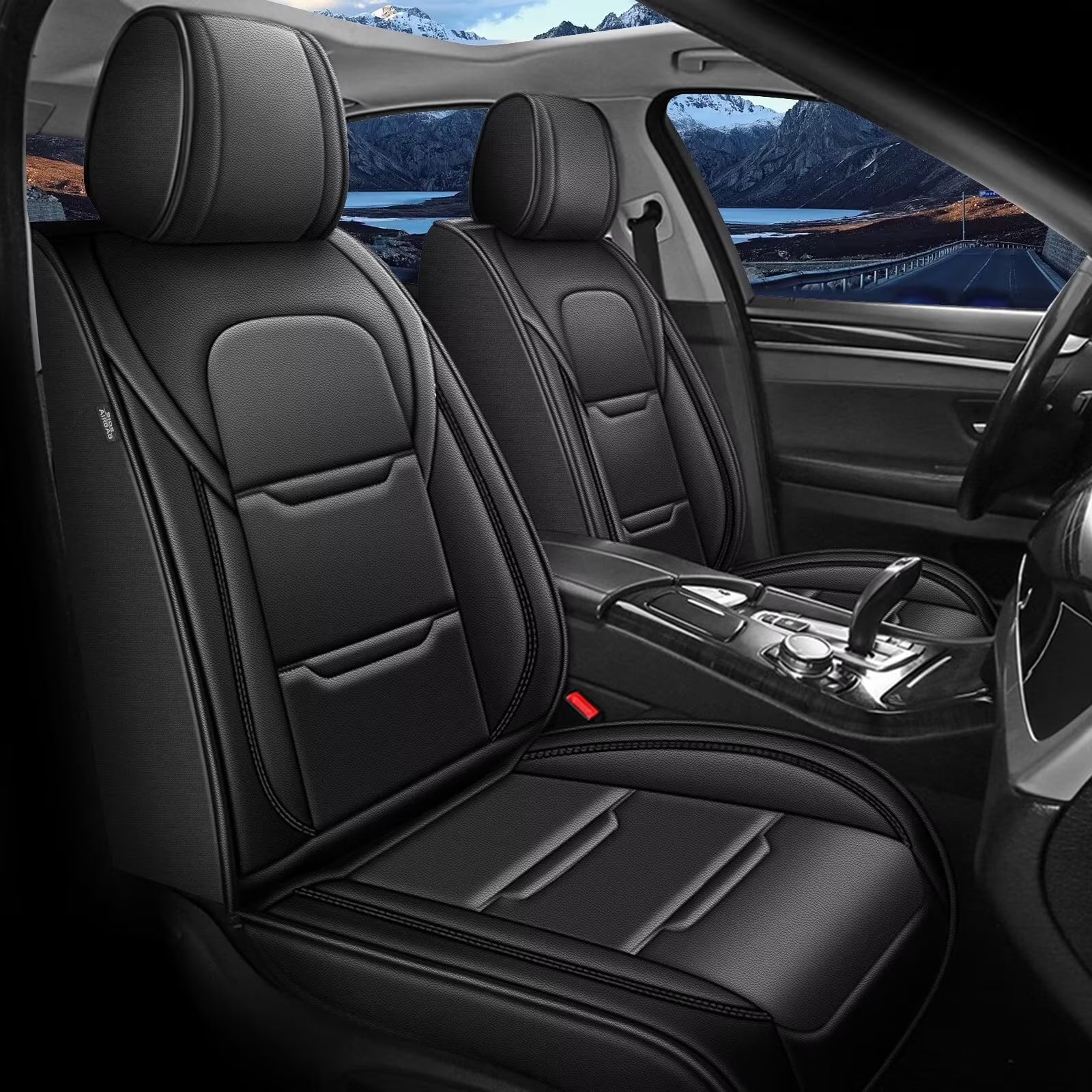 AOMSAZTO Car Full Seat Covers Fit for Nissan Versa 2009-2024 2025 Faux Leather Waterproof Automotive Seat Cushion(2 Row 5 Seat,Black)