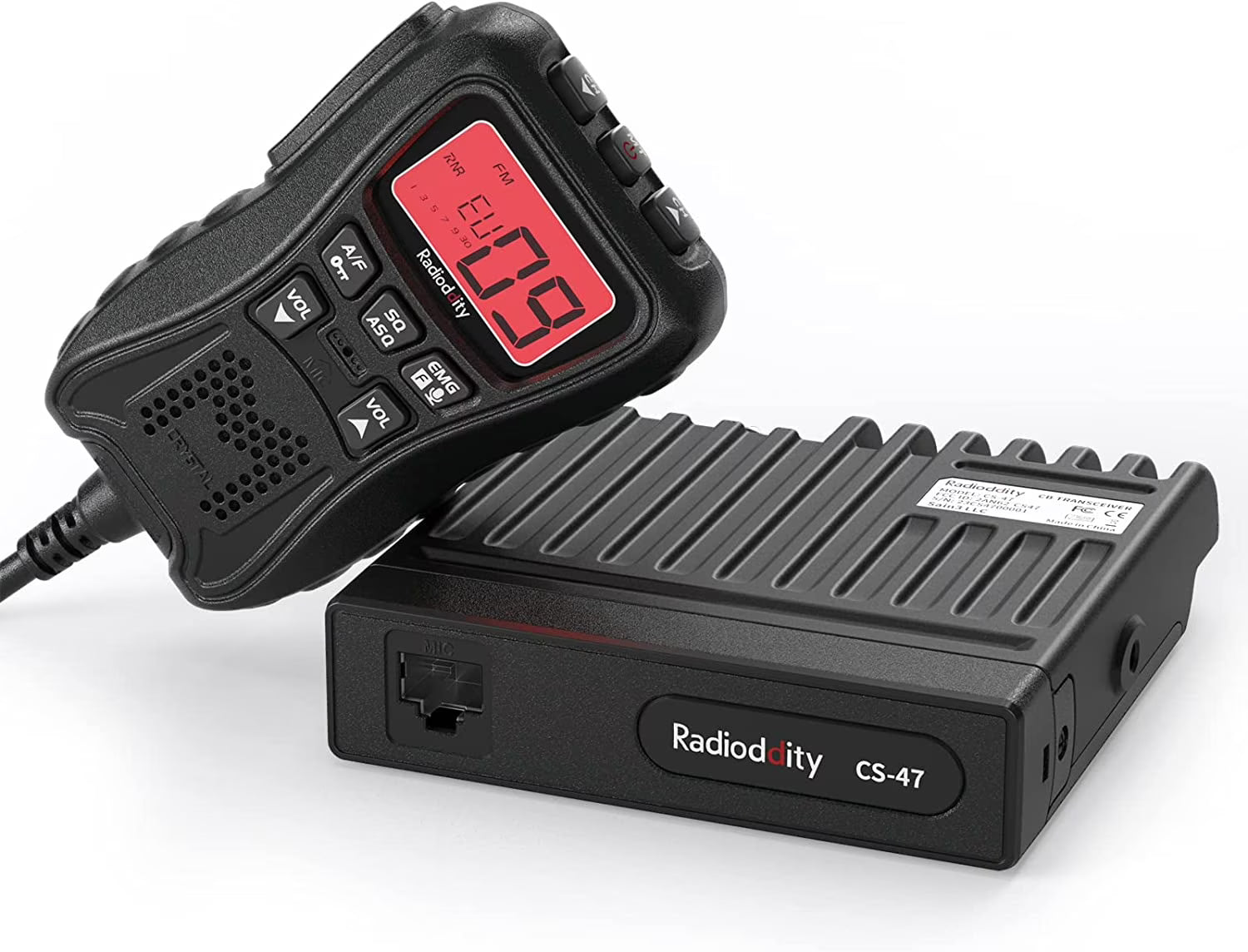 Radioddity CS-47 CB Radio, AM/FM, 40-Channel, Large 7-Color Backlit LCD Display Mic with Built-in Speaker, VOX, RF Gain Long-Range Compact CB Radios for Offroad, Truckers, Backcountry