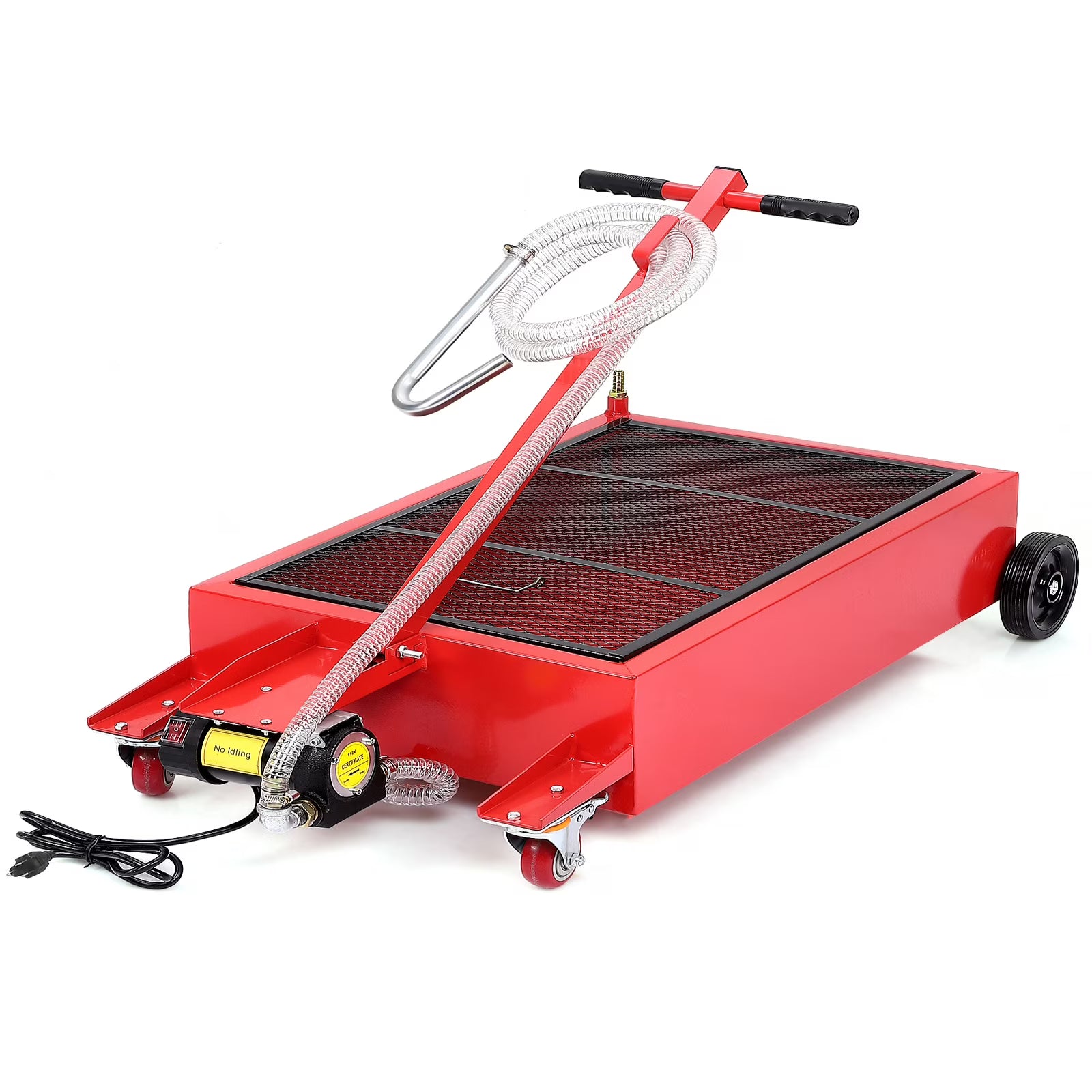 20 Gallon Electric Oil Drain Pan with 110V Pump & 8 Ft Hose, Low Profile & T Folding Handle Oil Drain Cart for Truck Cars SUVs,Red