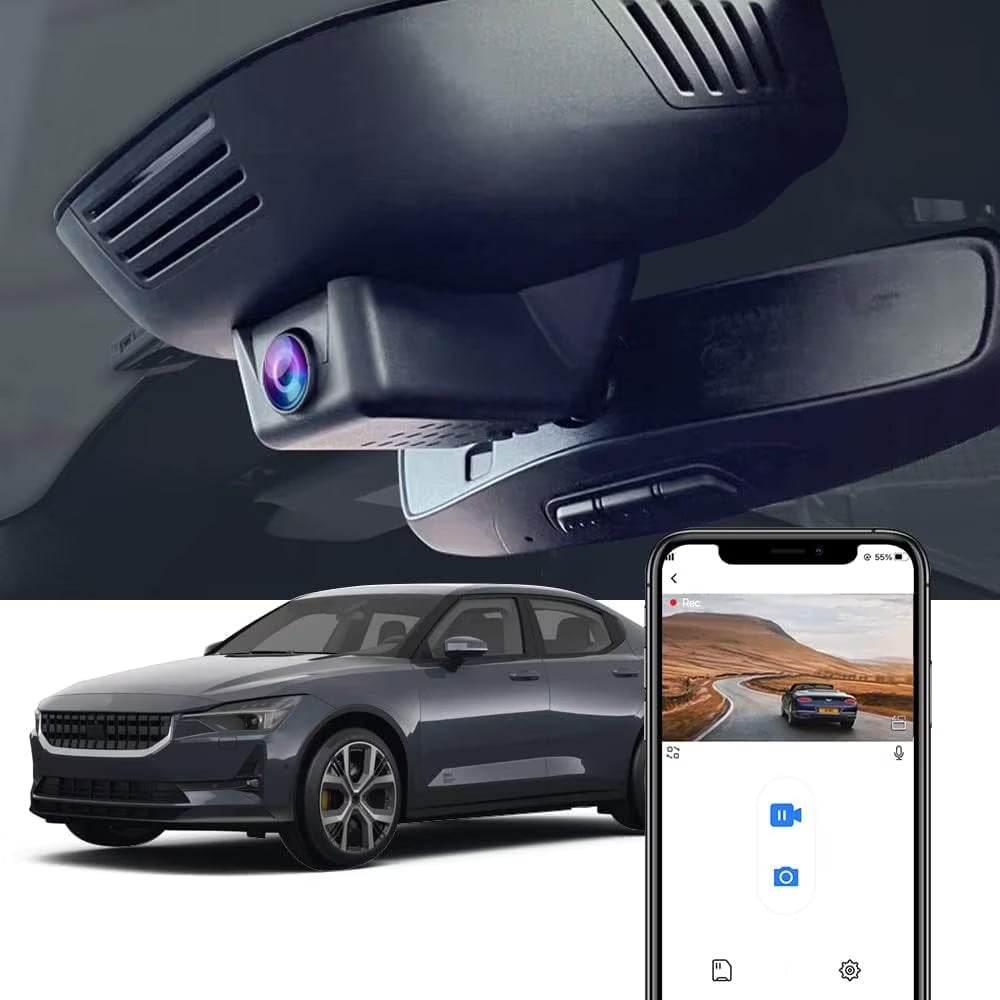 Fitcamx 4K Dash Cam Compatible with Polestar 2 2021 2022 2023 2024, Integrated OEM Style, Ultra HD 2160P Video, Built-in WiFi & APP, Plug & Play, 64GB Card