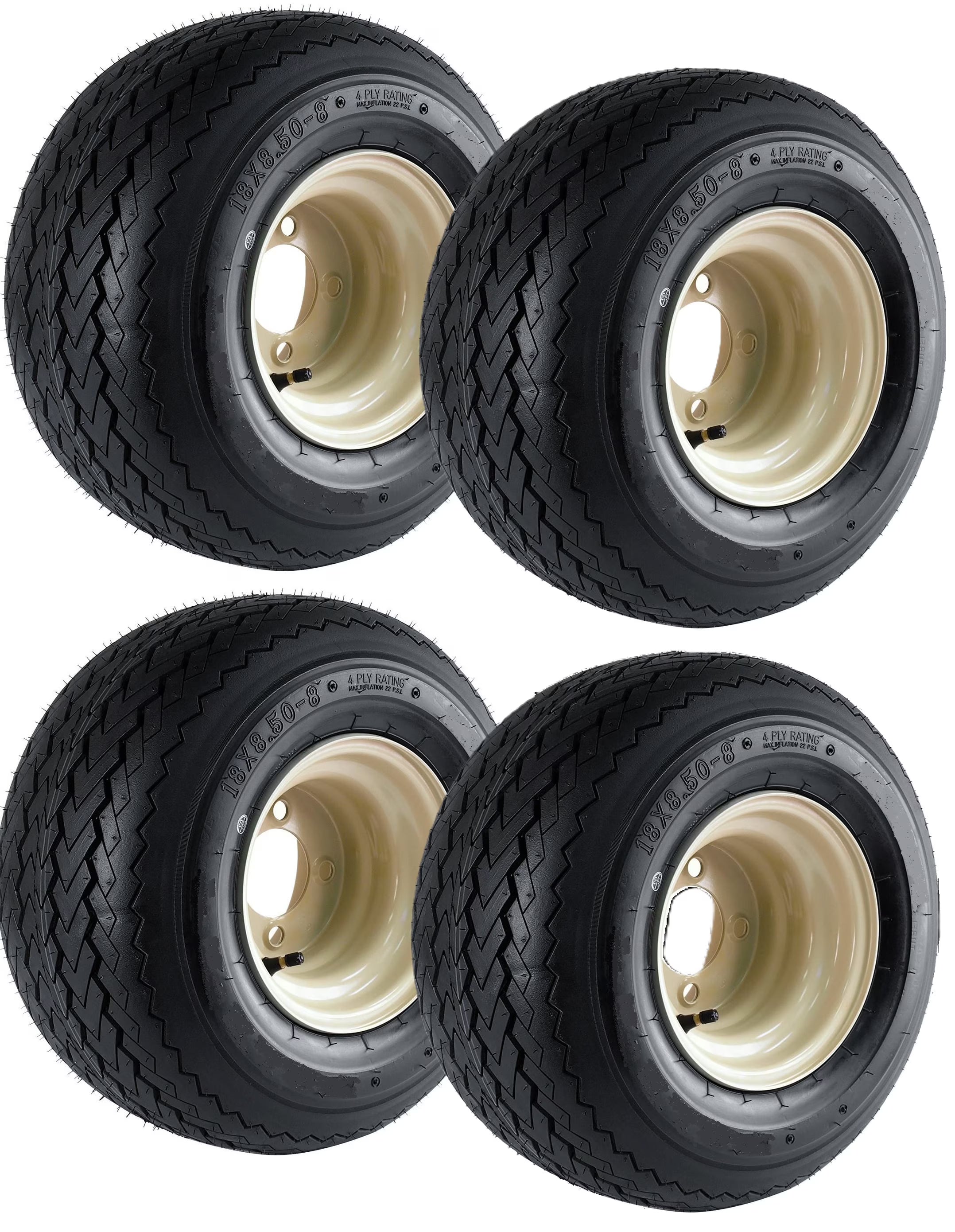 4-Pack 8  Beige Tan Golf Cart Tires Wheels 18X8.50-8 18 x 8.5 x 8 E-Z-GO, Cushman, Yamaha, EZGO