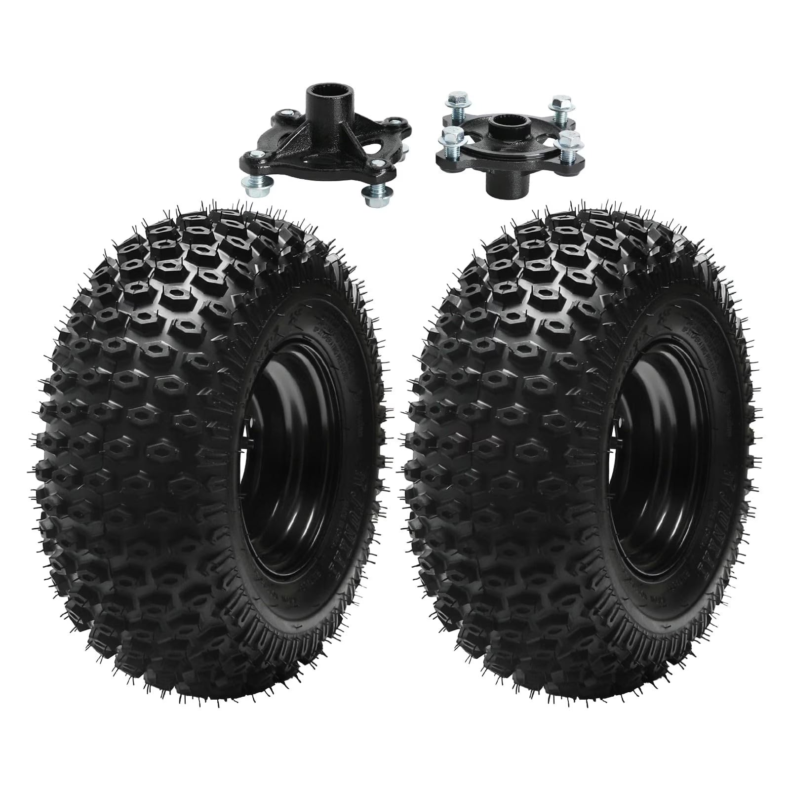 2pcs 7 inch Wheel 16x8x7 16x8-7 Wheel Tire and Rim 4 Stud 110mm 4Ply Tubeless Wheel + Rear Axle Hubs for Lawn Mowers Mini Bike ATV UTV Quad Buggy Go Kart Tire Wheel Four Wheelers (23T Black)