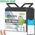 12V 100AH Mini LiFePO4 Battery Bluetooth,TCBWORTH Group 22NF Lithium Batteries for RV,Solar,Trolling Motors,Camper,Marine,Home Energy Storage,off-Grid,Smart 100A BMS,15000+Deep Cycles