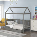 Euroco Twin Size Platform Bed. House Bed with Fence for Kids. Gray