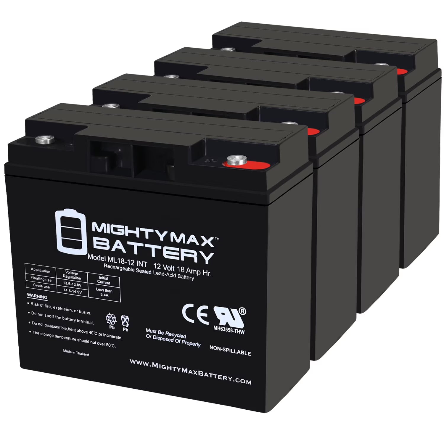 12V 18AH SLA INT Replacement Battery for EW72 Mobility Scooter - 4 Pack