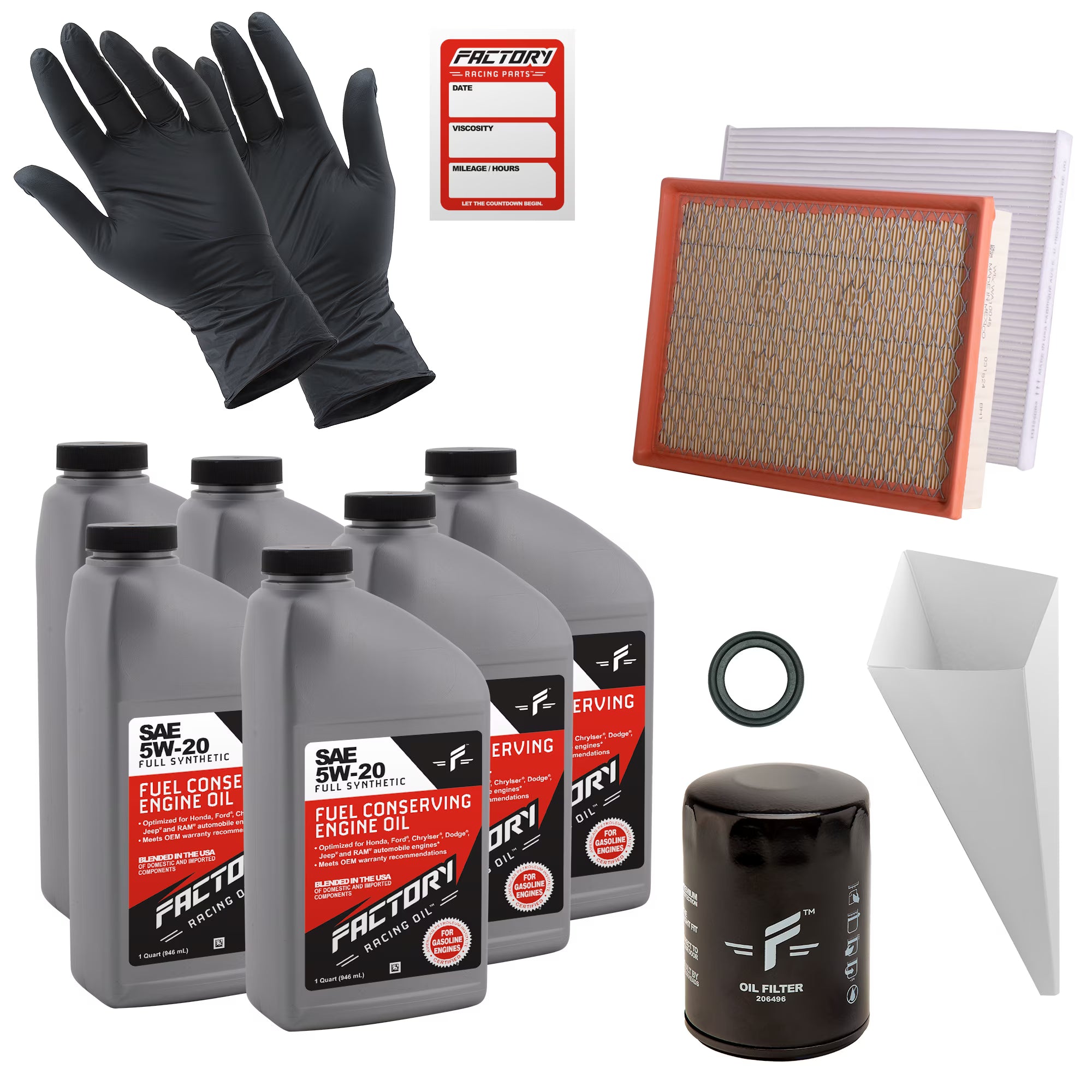 Factory Racing Parts Deluxe Oil Change Kit Compatible with Ford Edge 3.5L, Lincoln Continental 3.7L, MKX 3.7L, MKZ 3.7L 5W-20 Full Synthetic - 6 Quarts