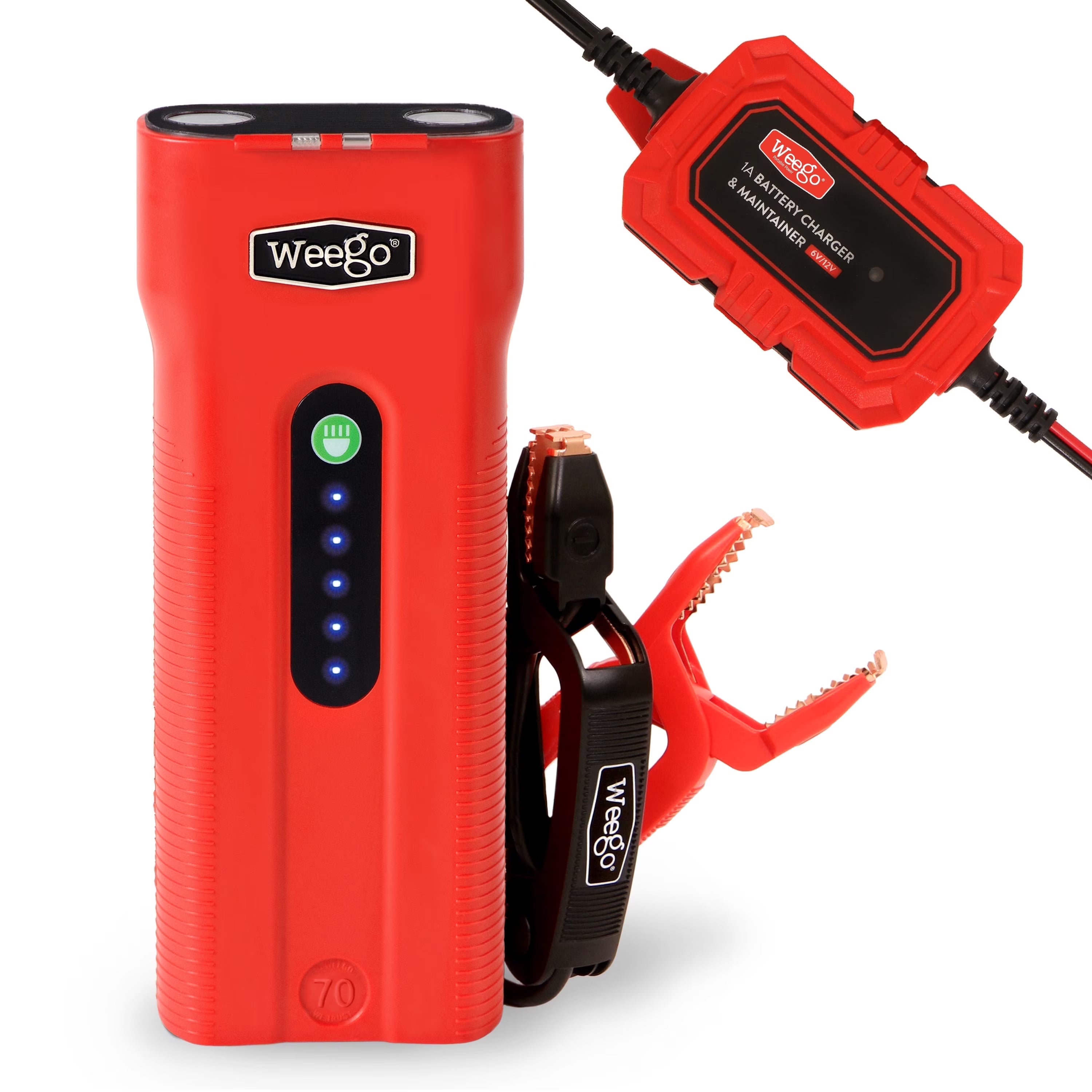 Weego 70 Jump Starter & Trickle Charger Bundle ?C Powerful Battery Solution for Your Vehicle - 700 Cranking / 2500 Peak Amps
