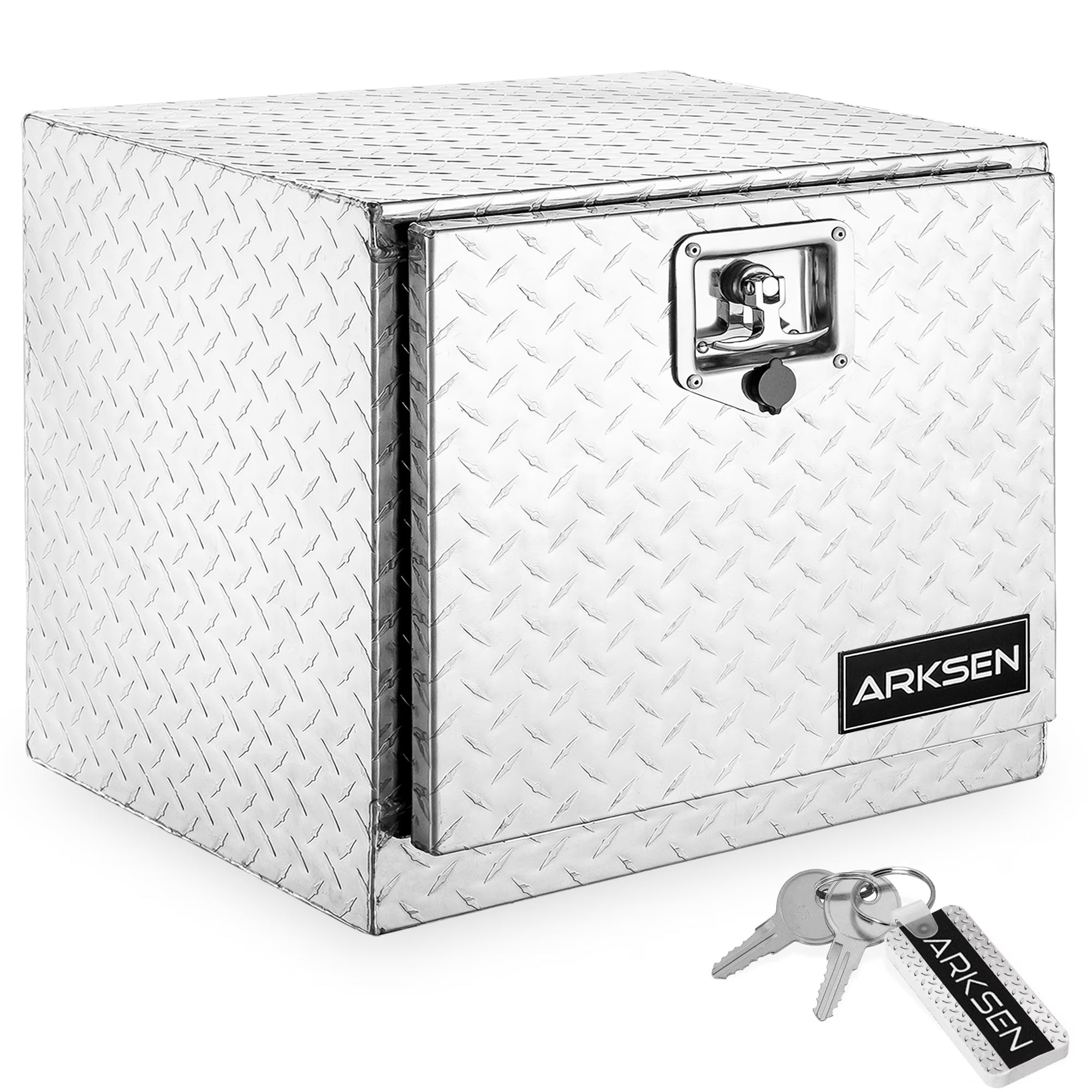ARKSEN 18  Aluminum Truck Underbody Diamond Plate ToolBox w/ T-Handle Latch Durable Pickup Trailer Storage Organizer Tool Box Key Lock, Silver
