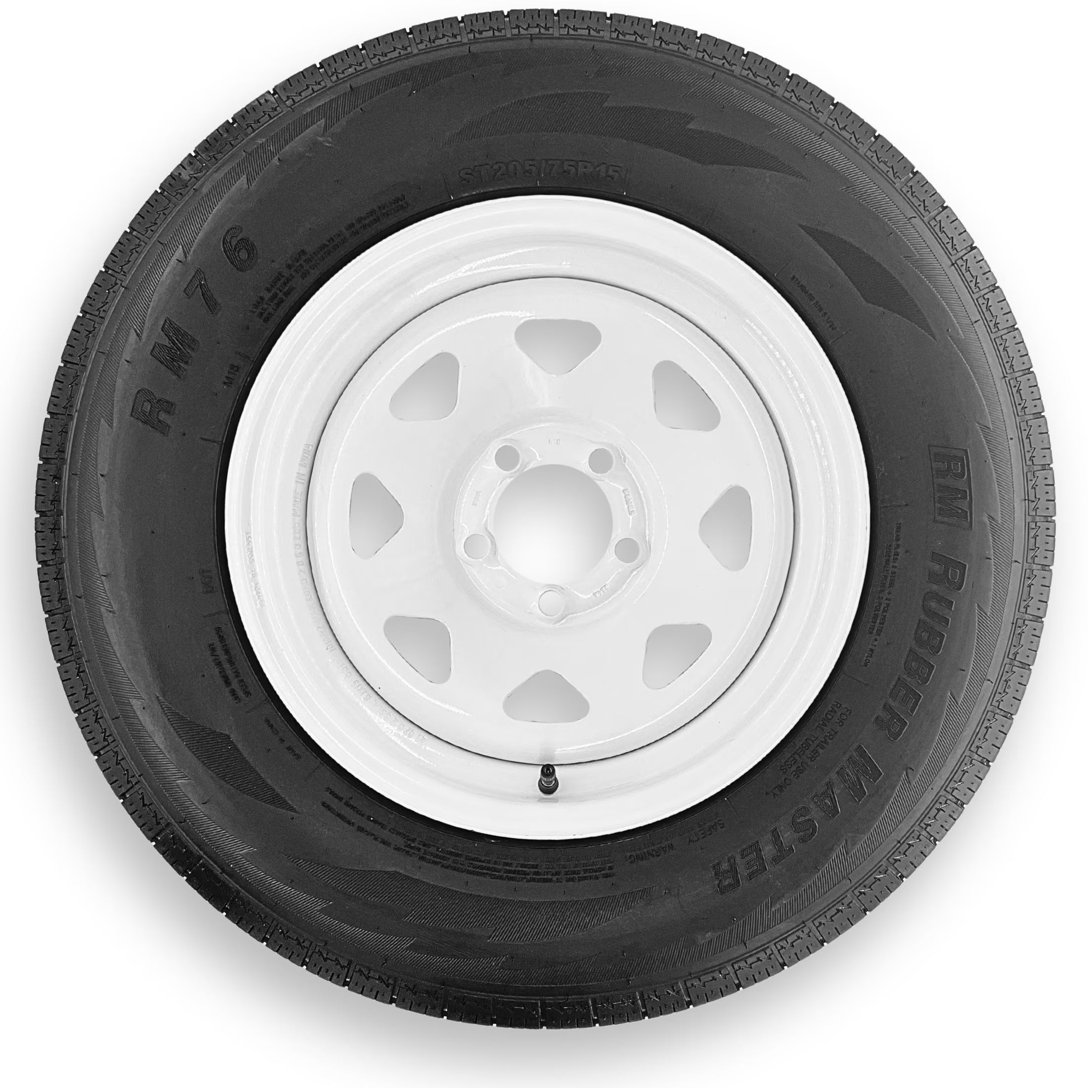 RubberMaster ST205/75R15 8 Ply Highway Rib Tire and 5 on 5 Eight Spoke
