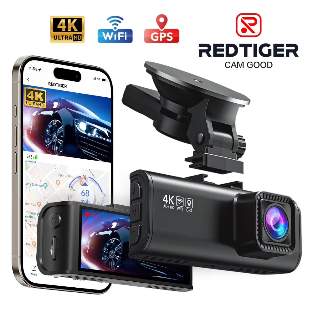REDTIGER Dash Cam, 4K UHD Car Camera Front with Wi-Fi GPS, 3.18  LCD Screen, G-Sensor, Night Vision, 24H Parking Monitor