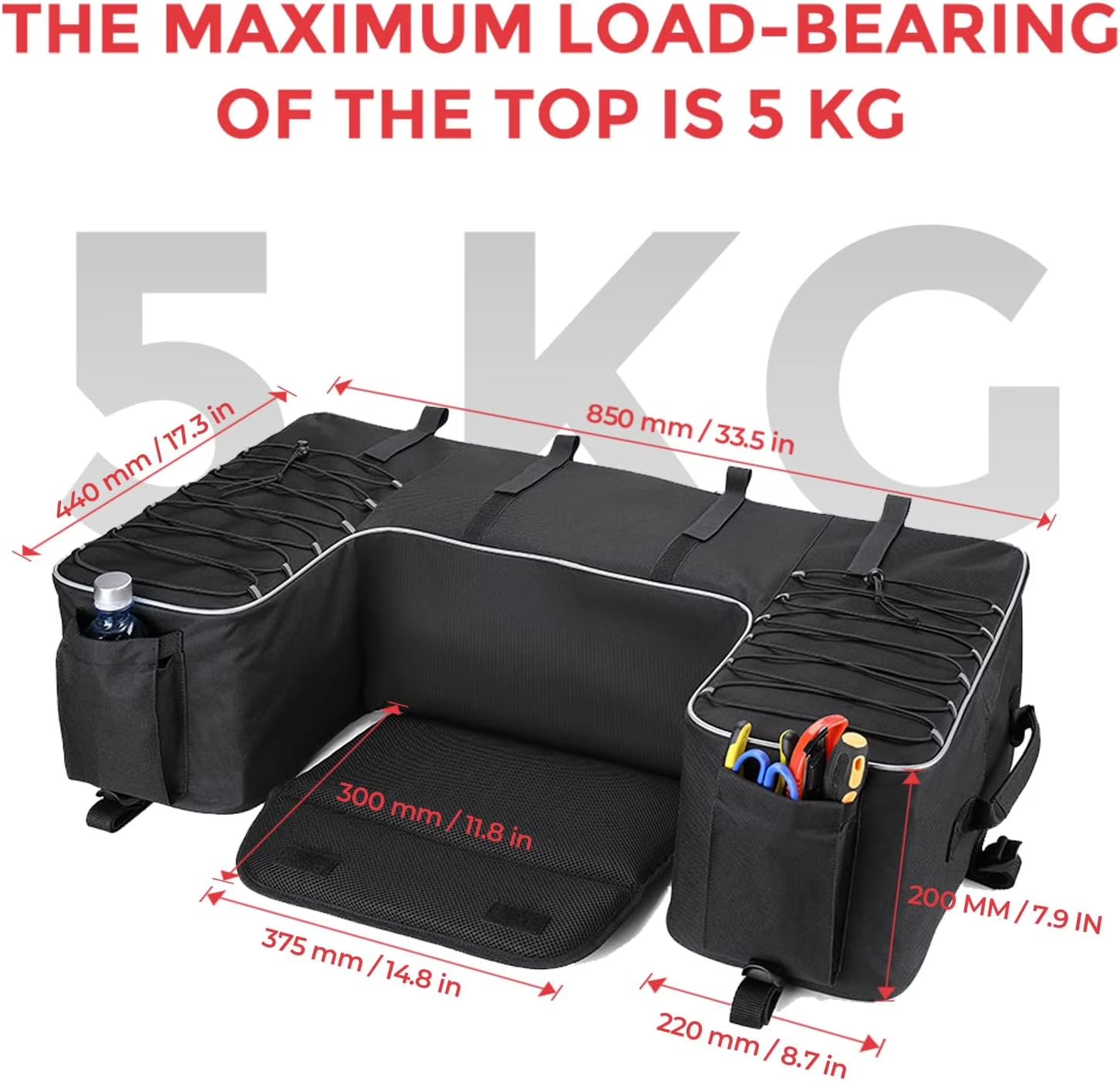 ATV Storage Bags, 50L ATV Rear Seat Storage Bag Water-Resistant Four Wheeler Gear Bag Back Seat with Built-In Frame, Removable Cushion for Passenger