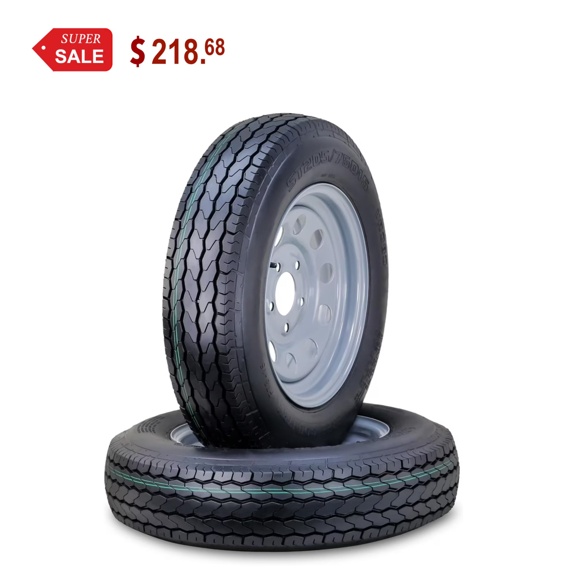 Free Country Trailer Tire Wheel Assembly ST205/75D15 6-Ply C 101L 5 Lug on 5  PCD Silver Mod Rim ,SET 2