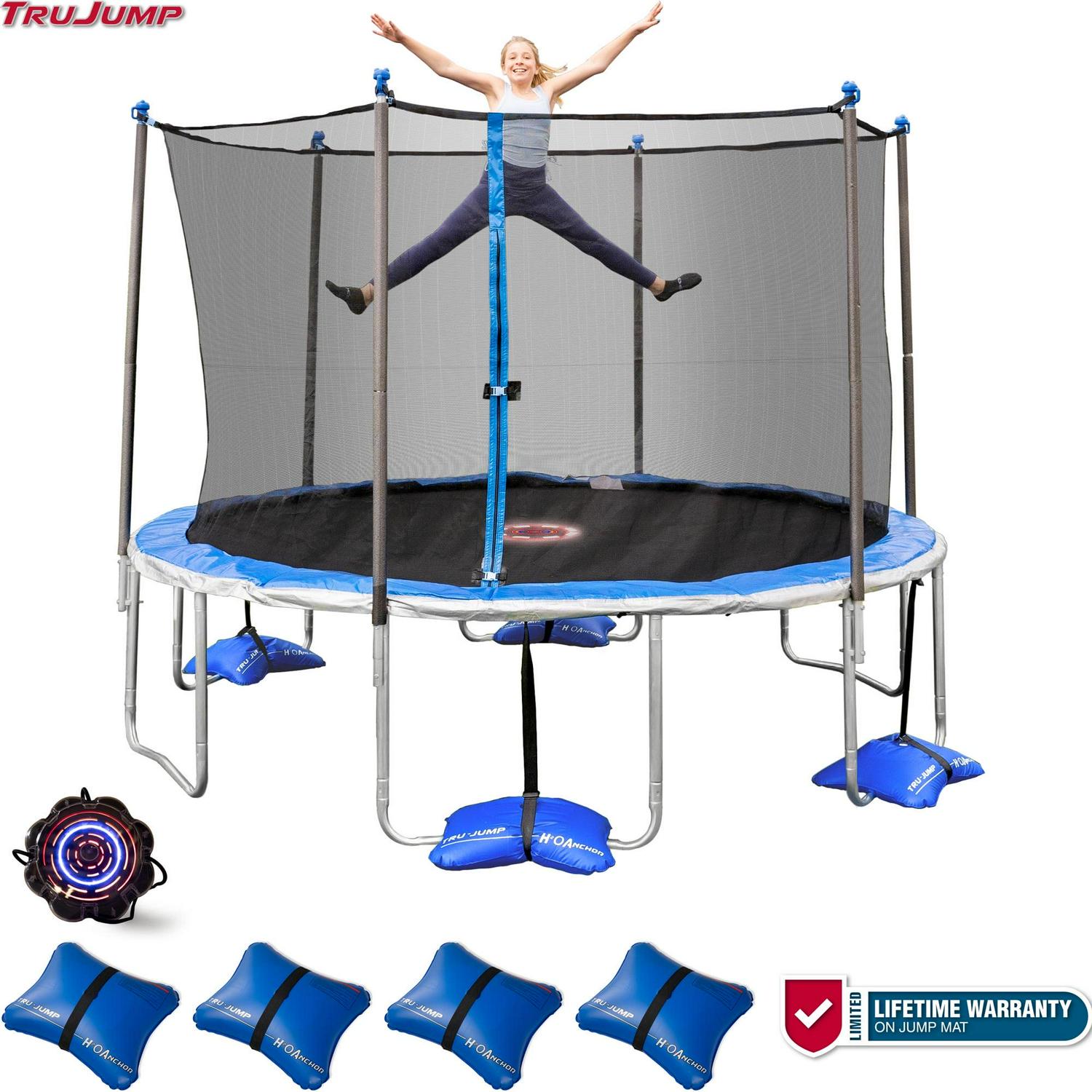 Sportspower TruJump 12¡ä Trampoline. with Safety Enclosure and Spin-N-Light. Blue