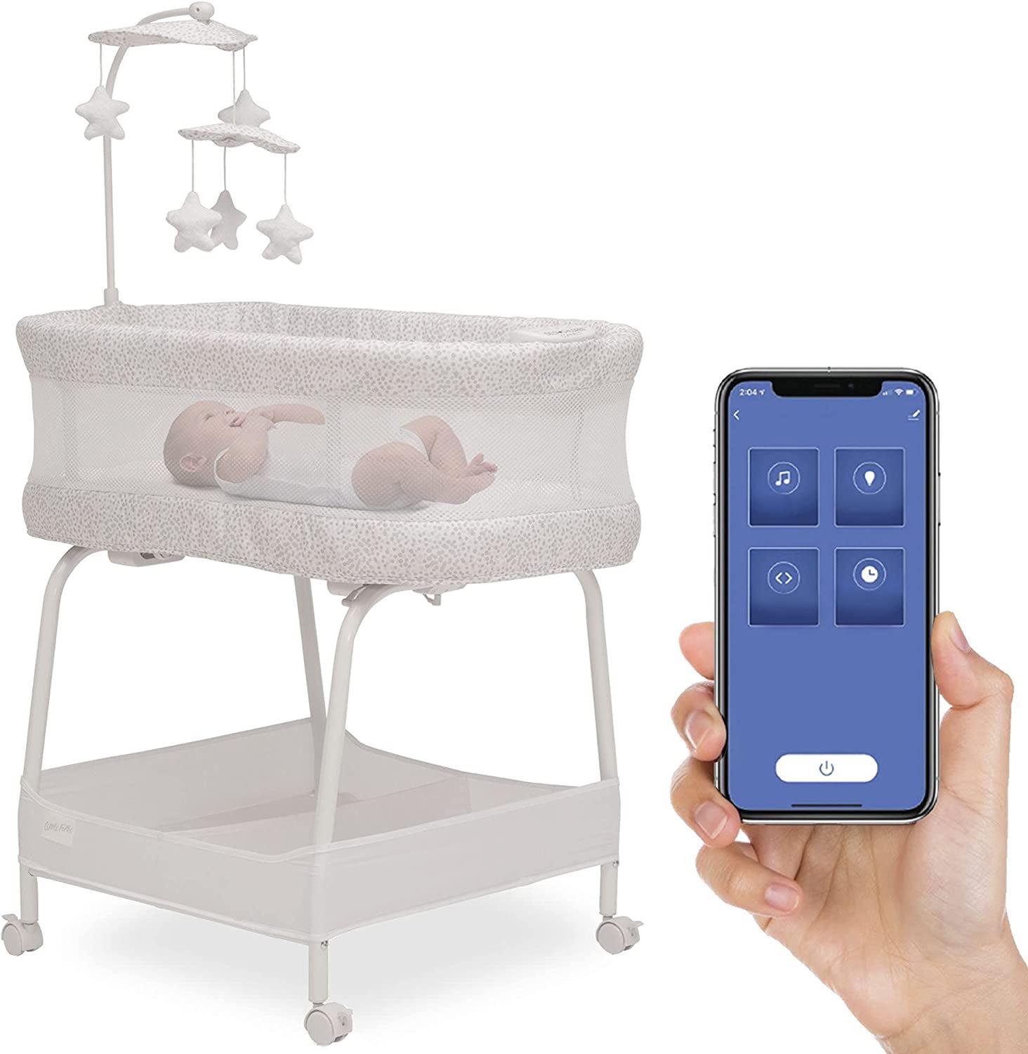 Delta Children SmartSleep Auto Glide Bassinet with Bluetooth. Alloy