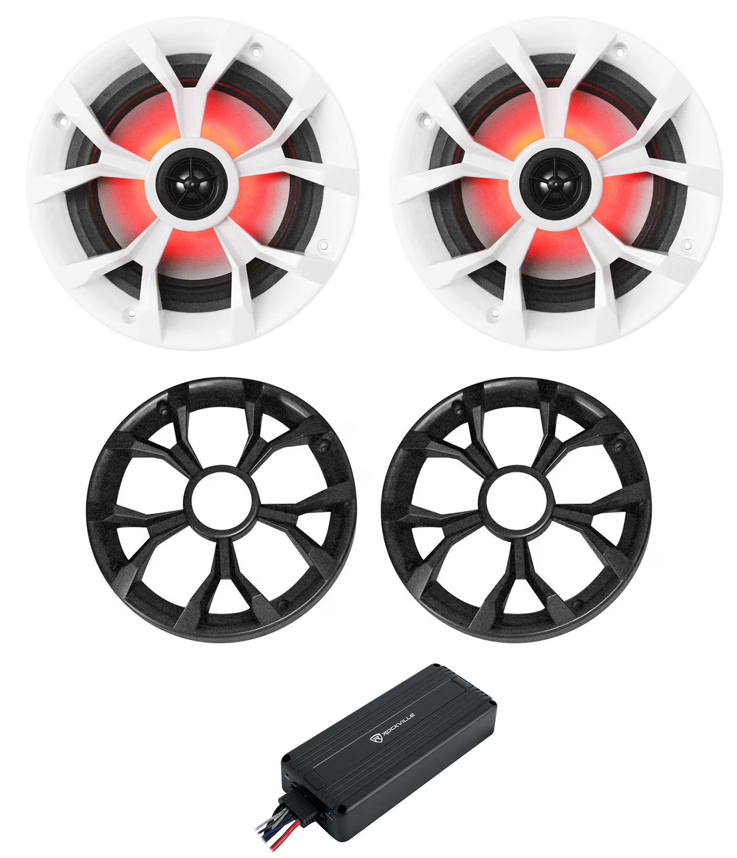(2) Rockville RKL65MBW 6.5  700w Speakers w/LED+Bluetooth Amp For ATV/UTV/RZR
