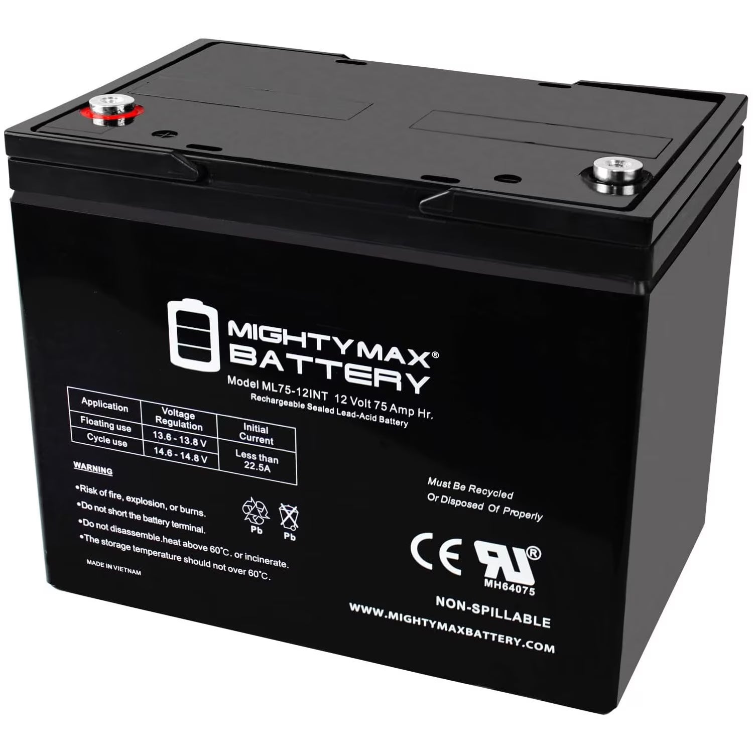 12V 75AH Internal Thread Battery for Scooter Wheelchair Mobility