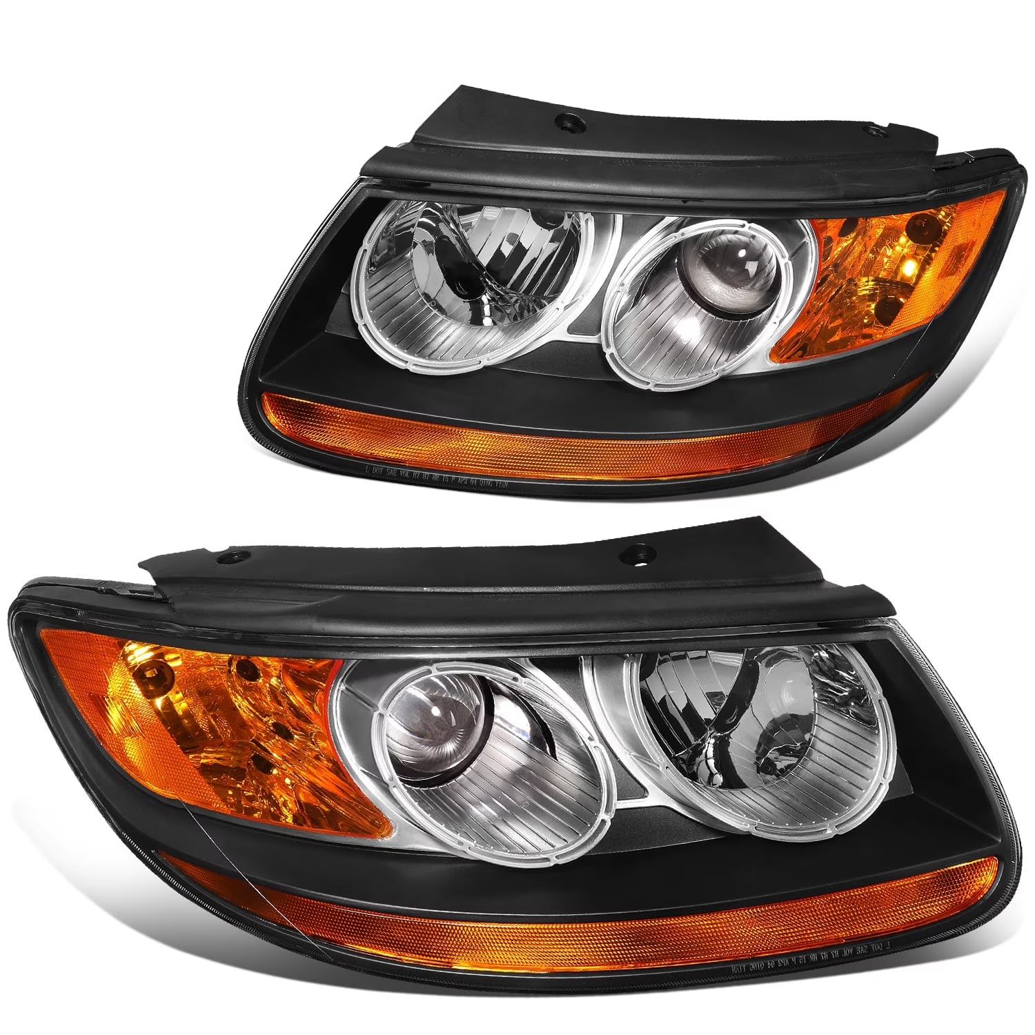 DNA Motoring For 07-12 Hyundai Santa Fe Black Amber Corner Projector Headlight Lamp Pair