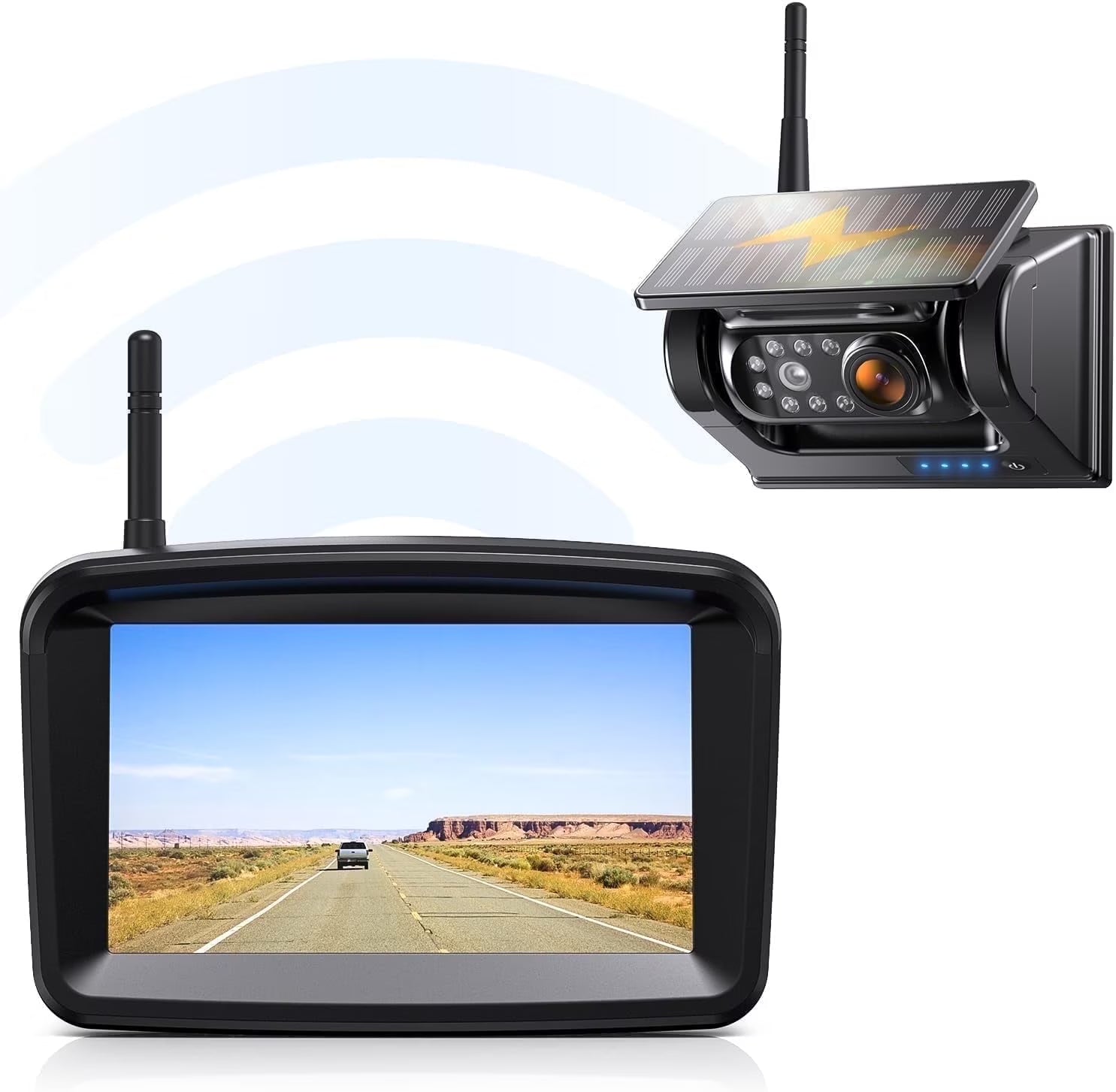 Xroose Magnetic Solar Wireless Backup Camera 5''HD 1080P Monitor No Drilling 2-Min Installation IR Night Vision Waterproof Rear View Camera CTYC5