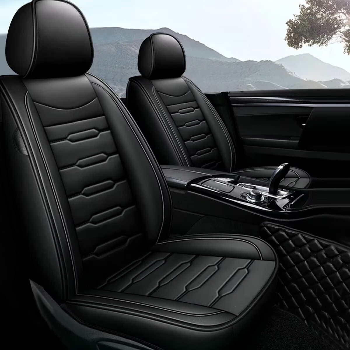 DIKSOAKR Universal 5-Seat Covers Faux Leather Full Set Seat Cushion Protector Waterproof for most model Black