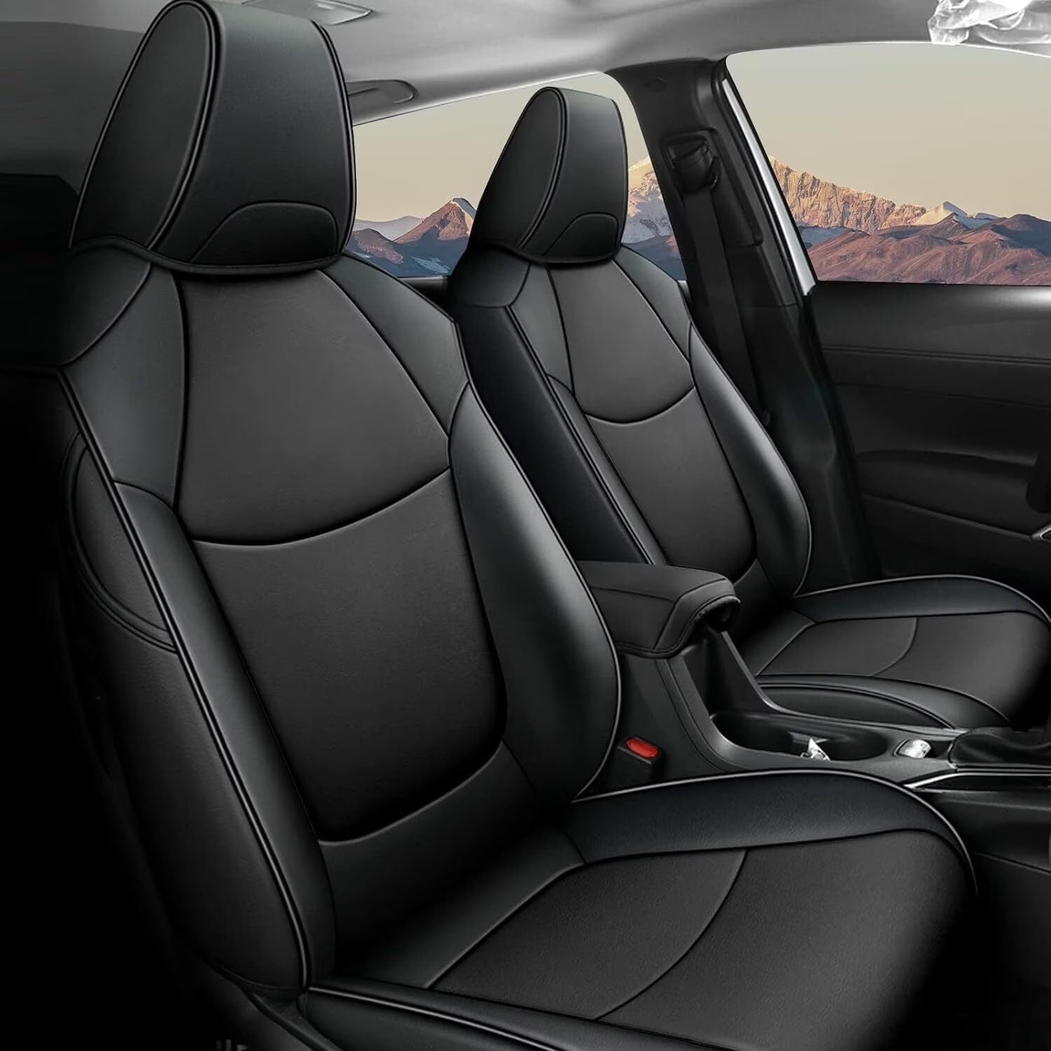 AOMSAZTO RAV4 Hybrid Car Seat Covers Custom Fit for Toyota RAV4 Hybrid 2019 2020 2021 2022 2023 2024 (Not for XSE&2022-2024 SE Hybrid)-Full Set Faux Leather (Black)