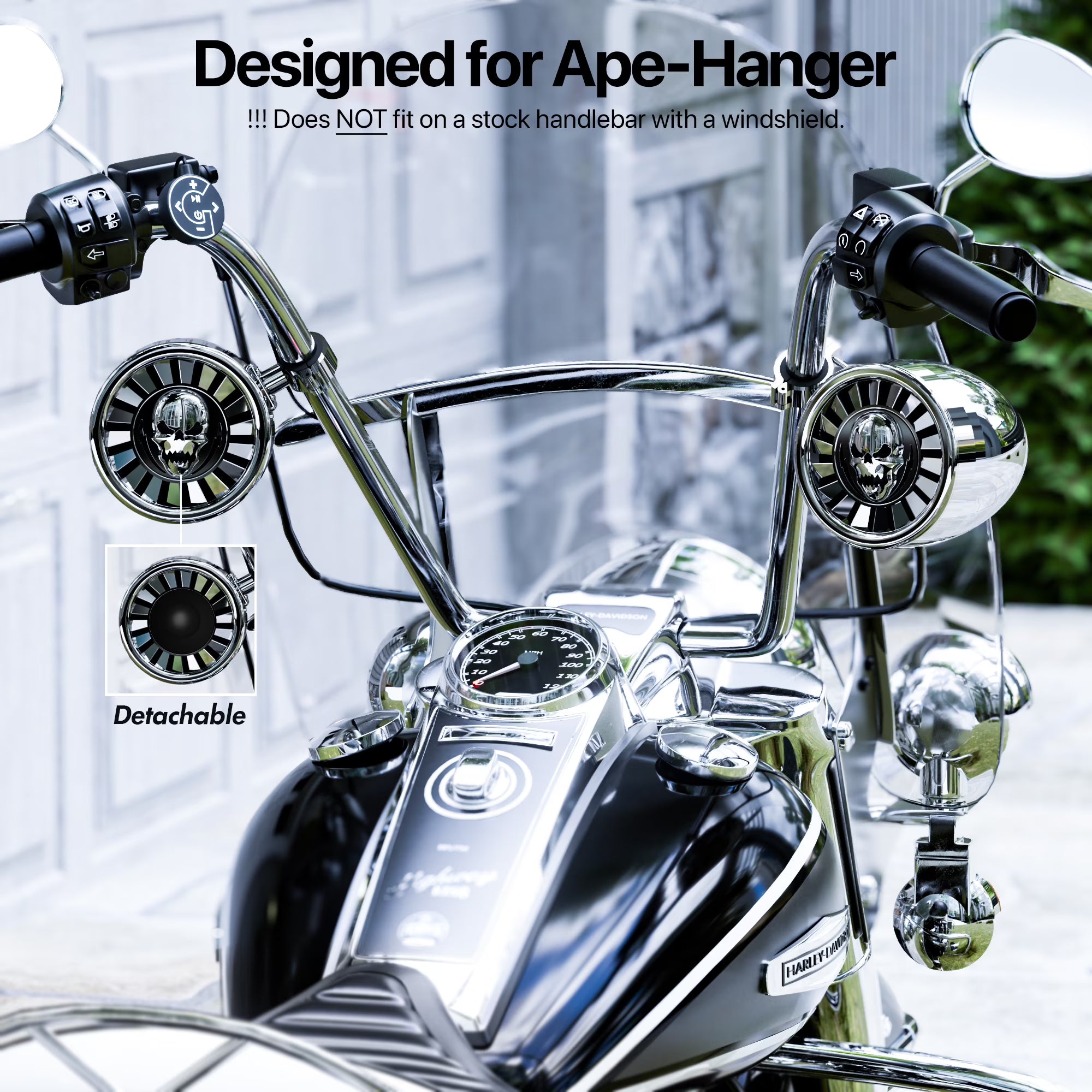GoHawk 5  Waterproof Motorcycle Bluetooth Speakers Stereo Built-in Amp Audio System Harley, Chrome
