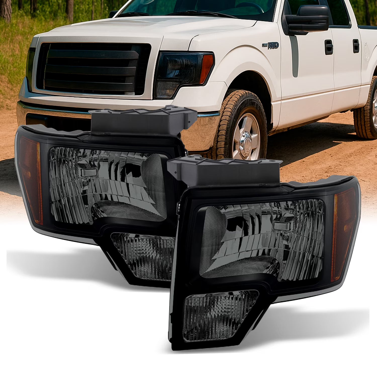 AKKON - For Black Smoke 09-14 Ford F150 F-150 For Non Projector Headlight Model Pickup Headlight Replacement