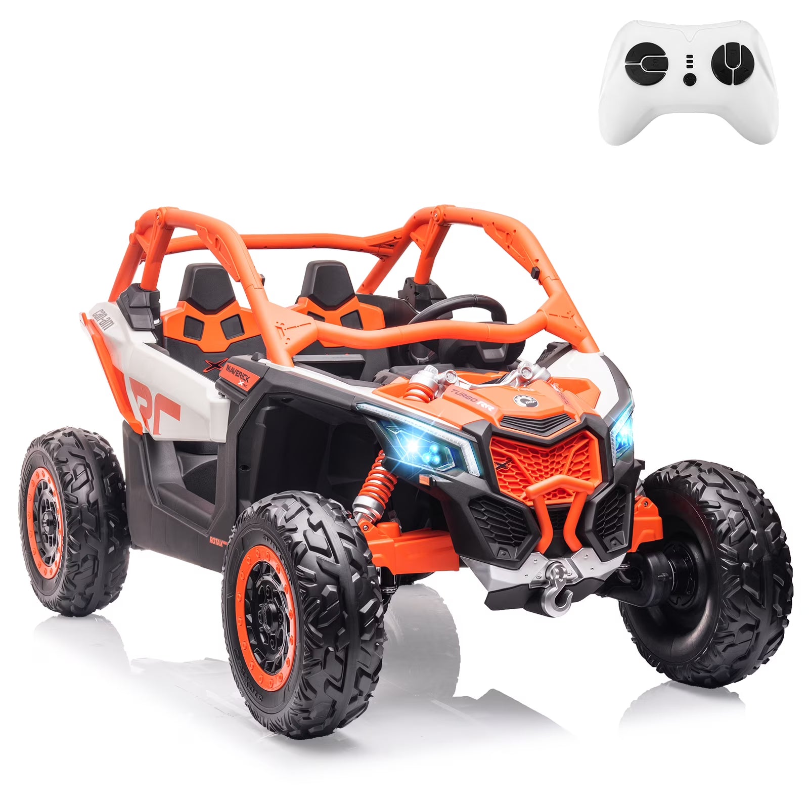 EastVita 2 Seats Ride on Ride on Car 200W Motors UTV,with Remote Control 23  Seats Width Electric Vehicle, EVA Wheels,Music,Head+Tail Light