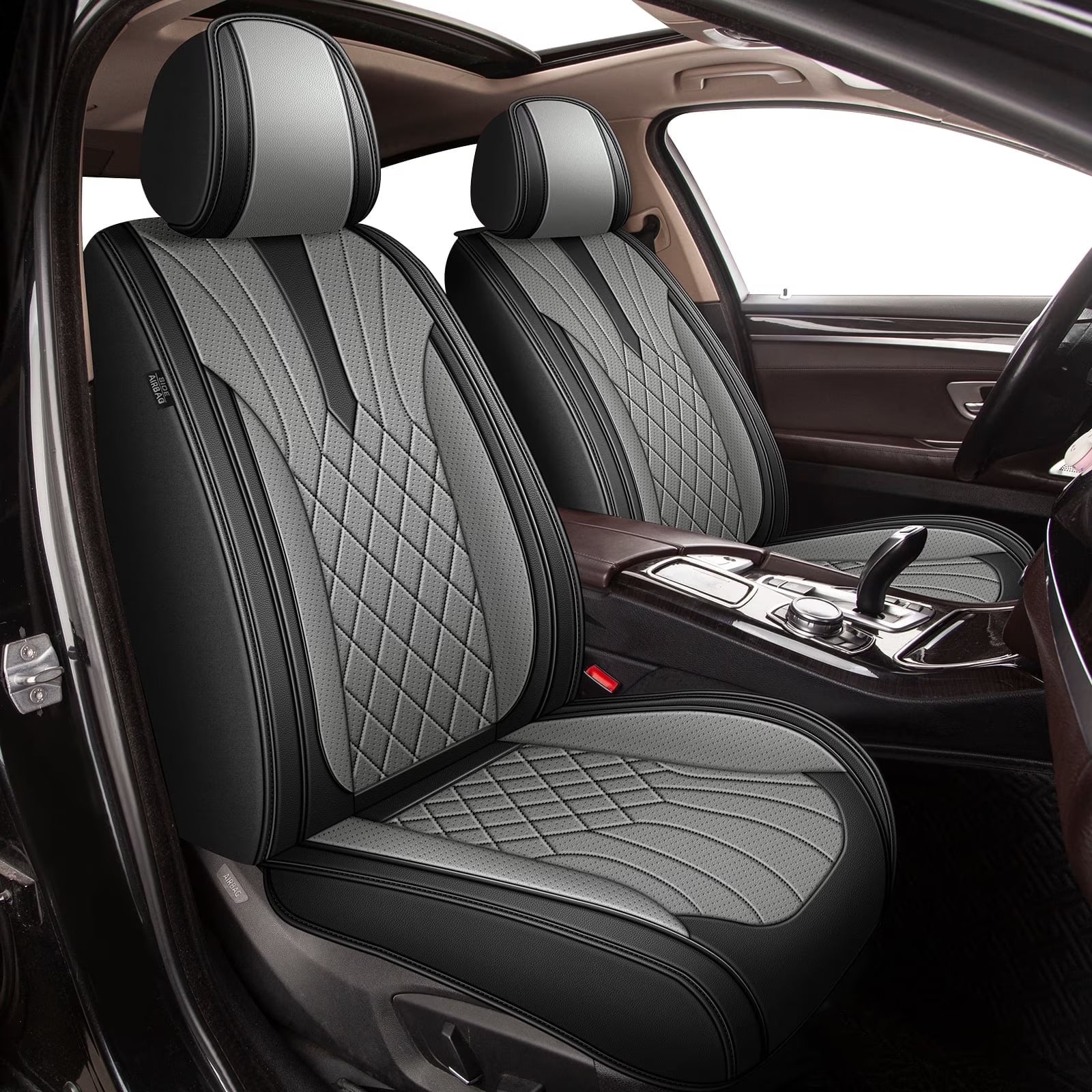 DIKSOAKR Car Seat Covers for Chevrolet TrailBlazer 2021-2025, Front Seat Covers, 2 Seats Breathable Perforated Faux Leather Seat Cover Automotive Accessories (Black&Grey)