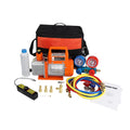 Pinypikaka 110V 1/3 Hp 4CFM Single Stage Rotary Vane Ac Vacuum Pump and R134a Manifold Gauge Set Kit with Leak Detector, Carry Bag for HVAC, Air Conditioning Refrigeration Recharging
