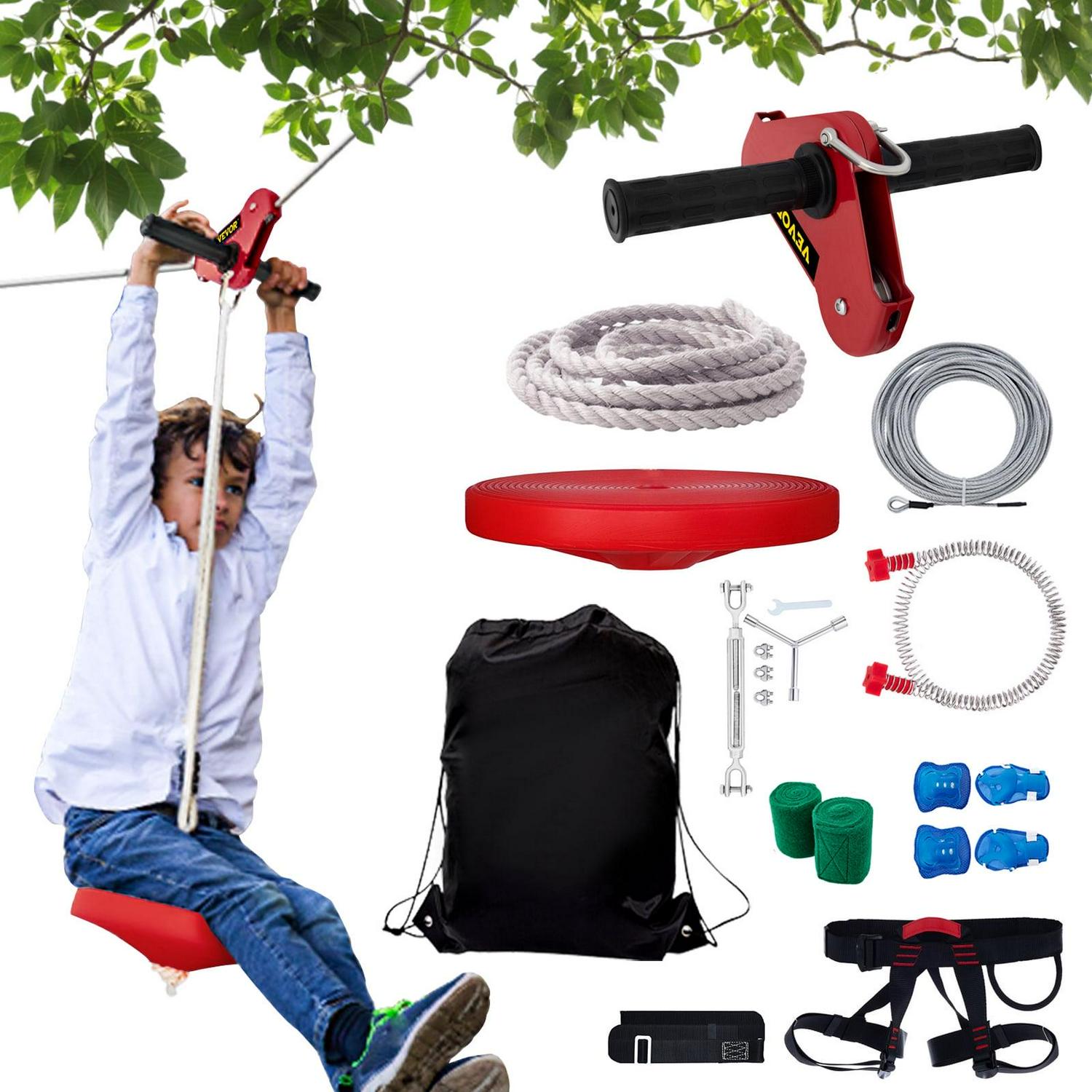 VEVOR Zip line Kits for Backyard 40ft. Zip Lines for Kid and Adult. Included Swing Seat. Zip Lines Brake. and Steel Trolley. Outdoor Playground Equipment