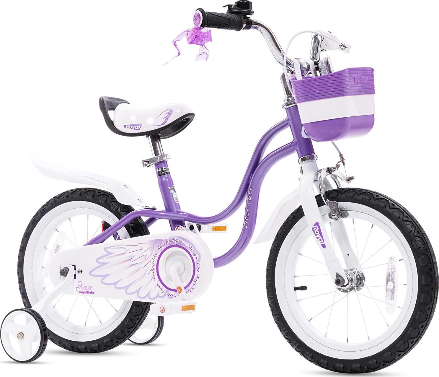 Royalbaby Little Swan Purple 18 Girl-s Bicycle with Training Wheels and Basket